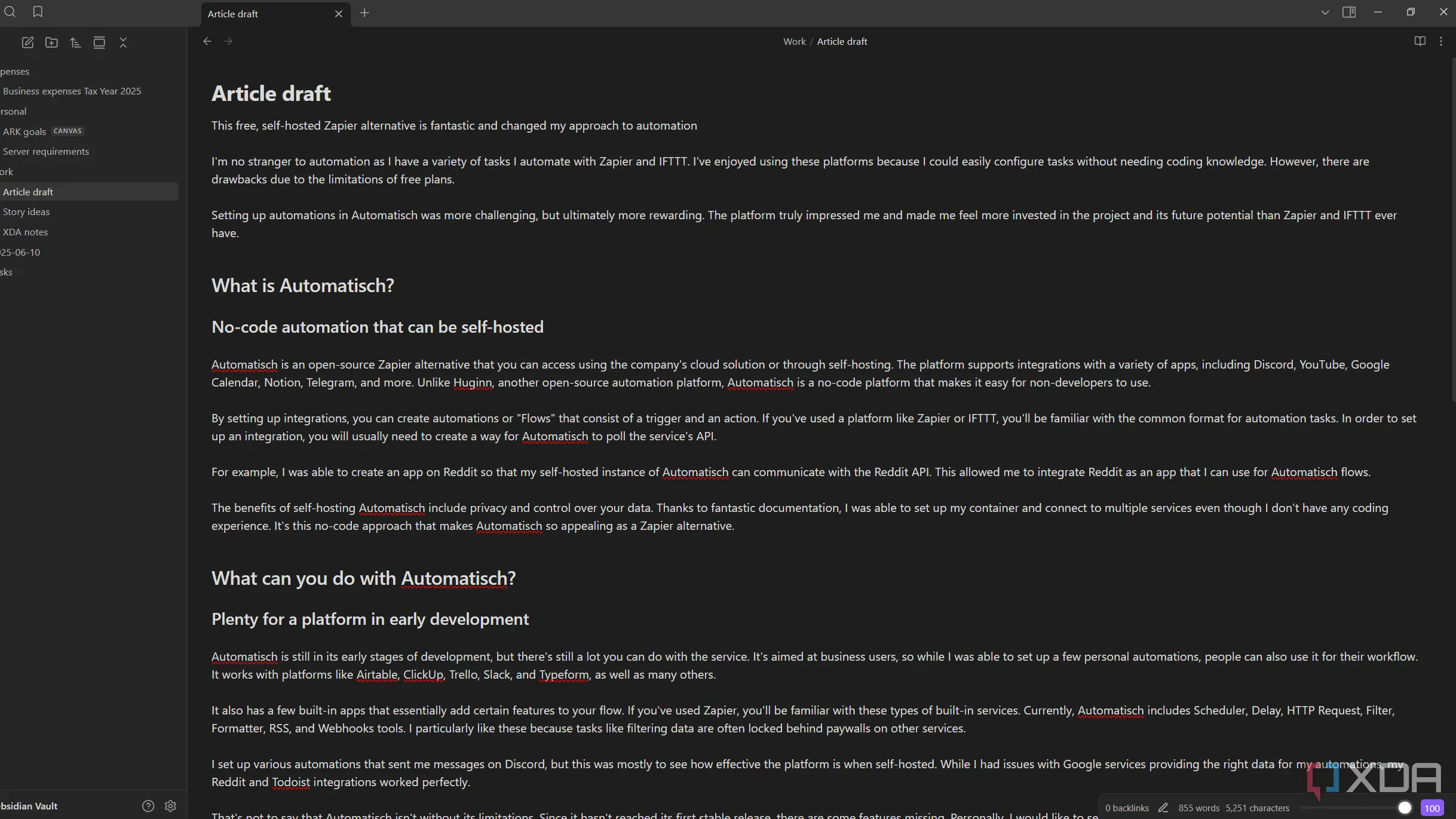 Giao diện Obsidian sau khi điều chỉnh độ rộng trình soạn thảo bằng plugin Editor Width Slider, giúp tối ưu trải nghiệm viết