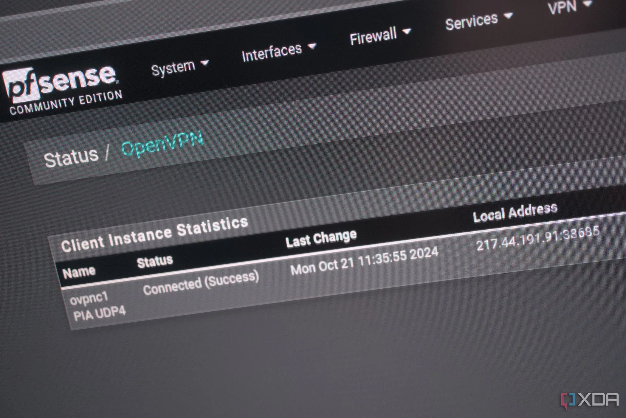 Giao diện OpenVPN trên pfSense đang hoạt động