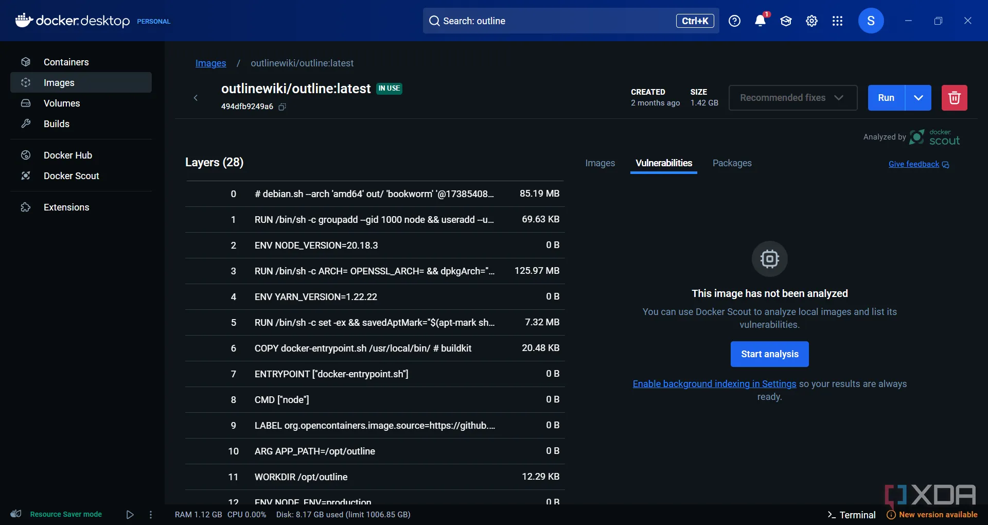 Giao diện Outline được tự host thông qua Docker, đảm bảo quyền riêng tư và bảo mật dữ liệu