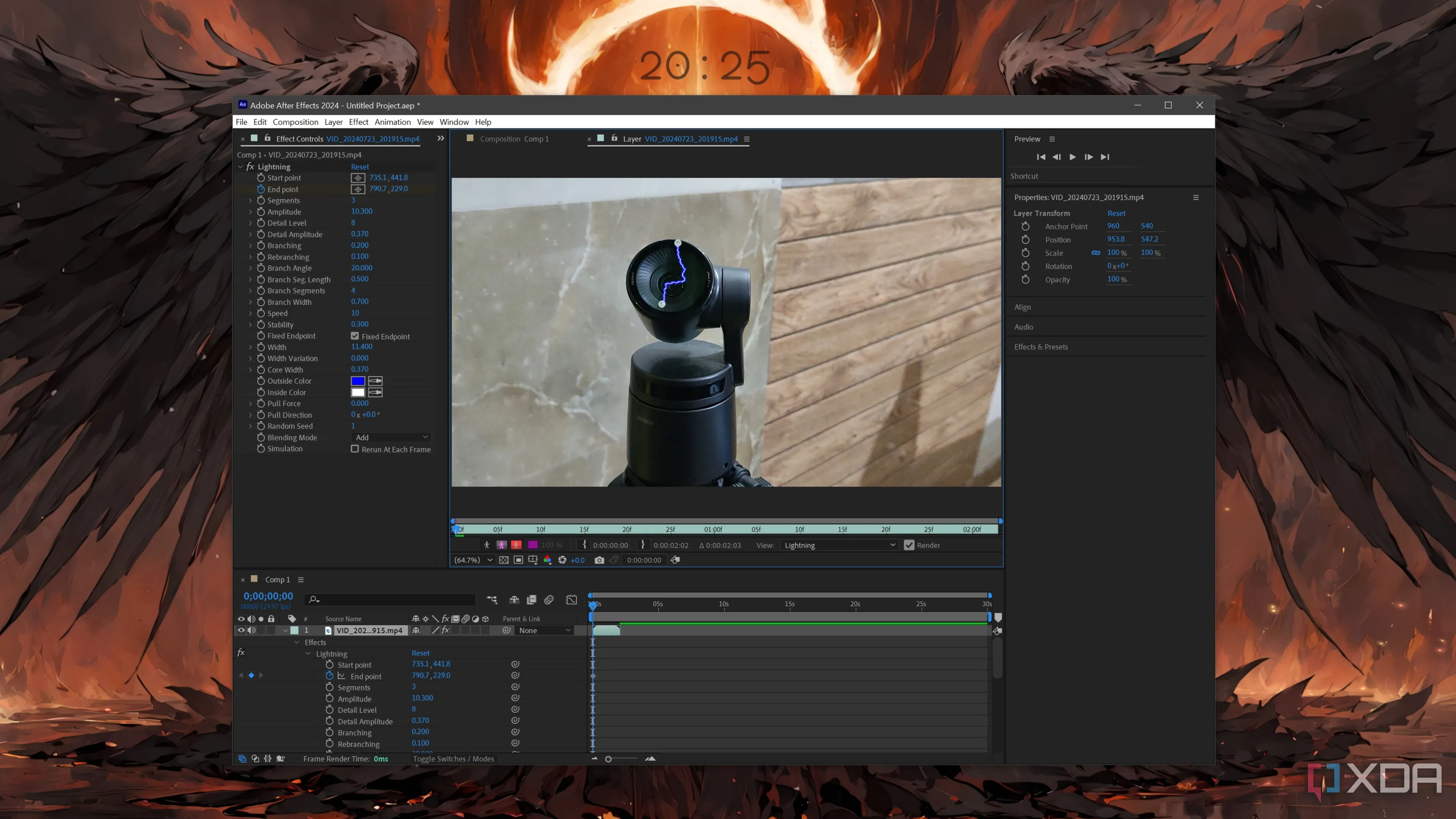 Giao diện phần mềm Adobe After Effects với plugin FX Console đang được sử dụng để nhập hiệu ứng