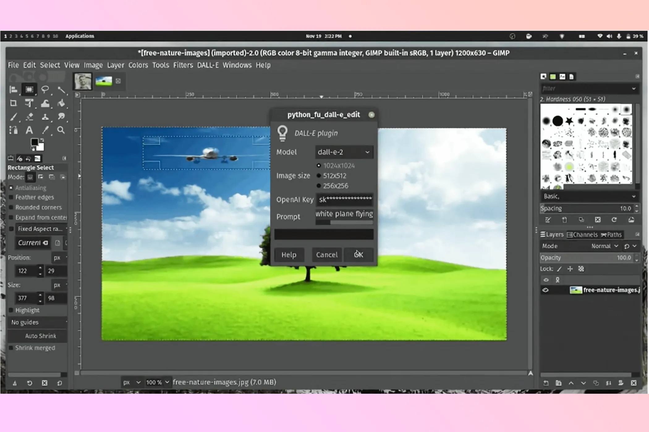 Giao diện plugin DALL-E cho GIMP với hình ảnh AI được tạo