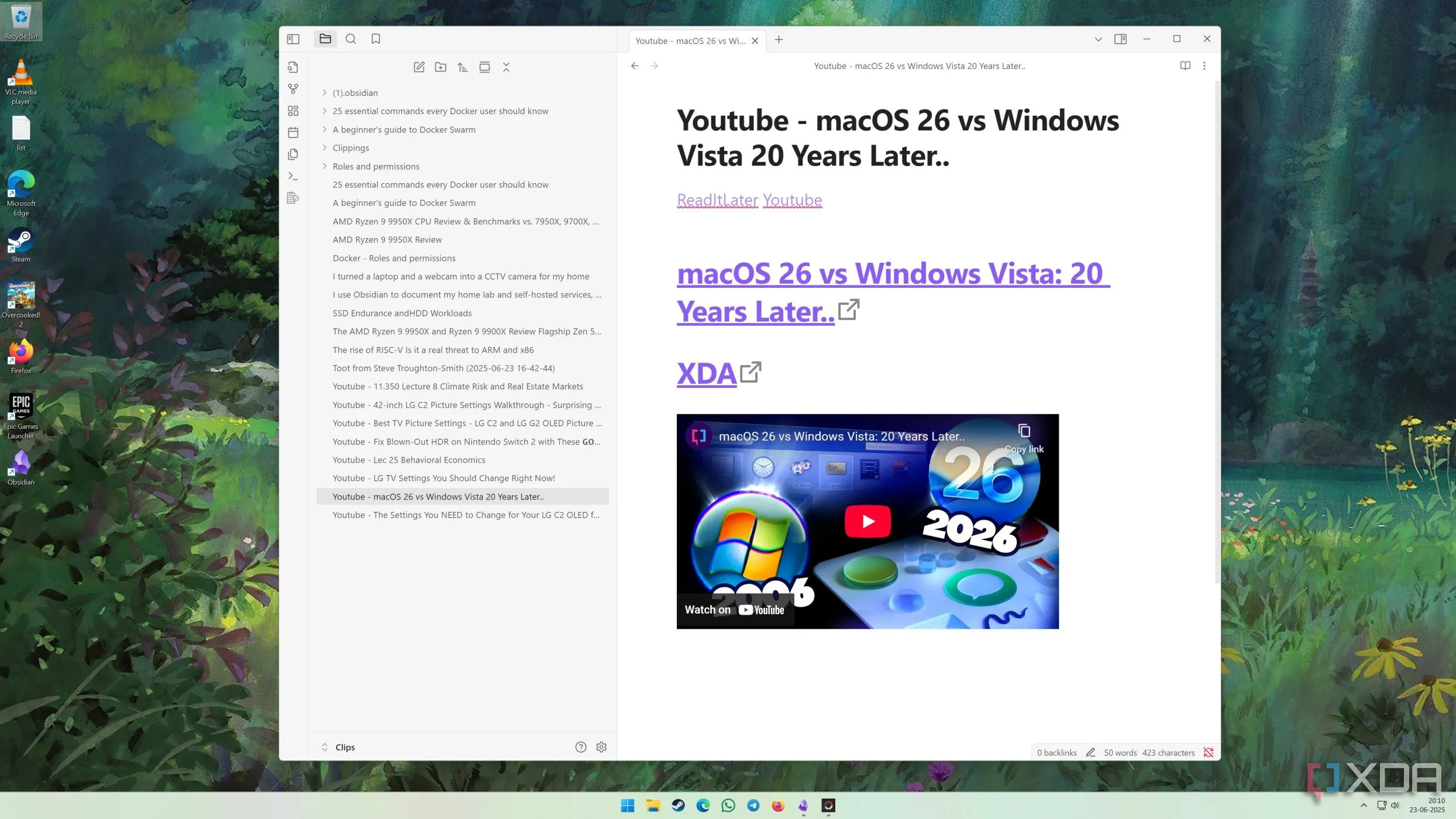 Giao diện plugin ReadItLater của Obsidian trên máy tính Windows