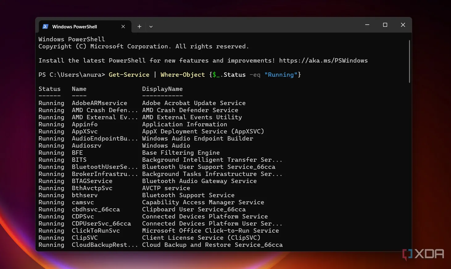 Giao diện PowerShell đang thực hiện chuyển hướng đầu ra của lệnh