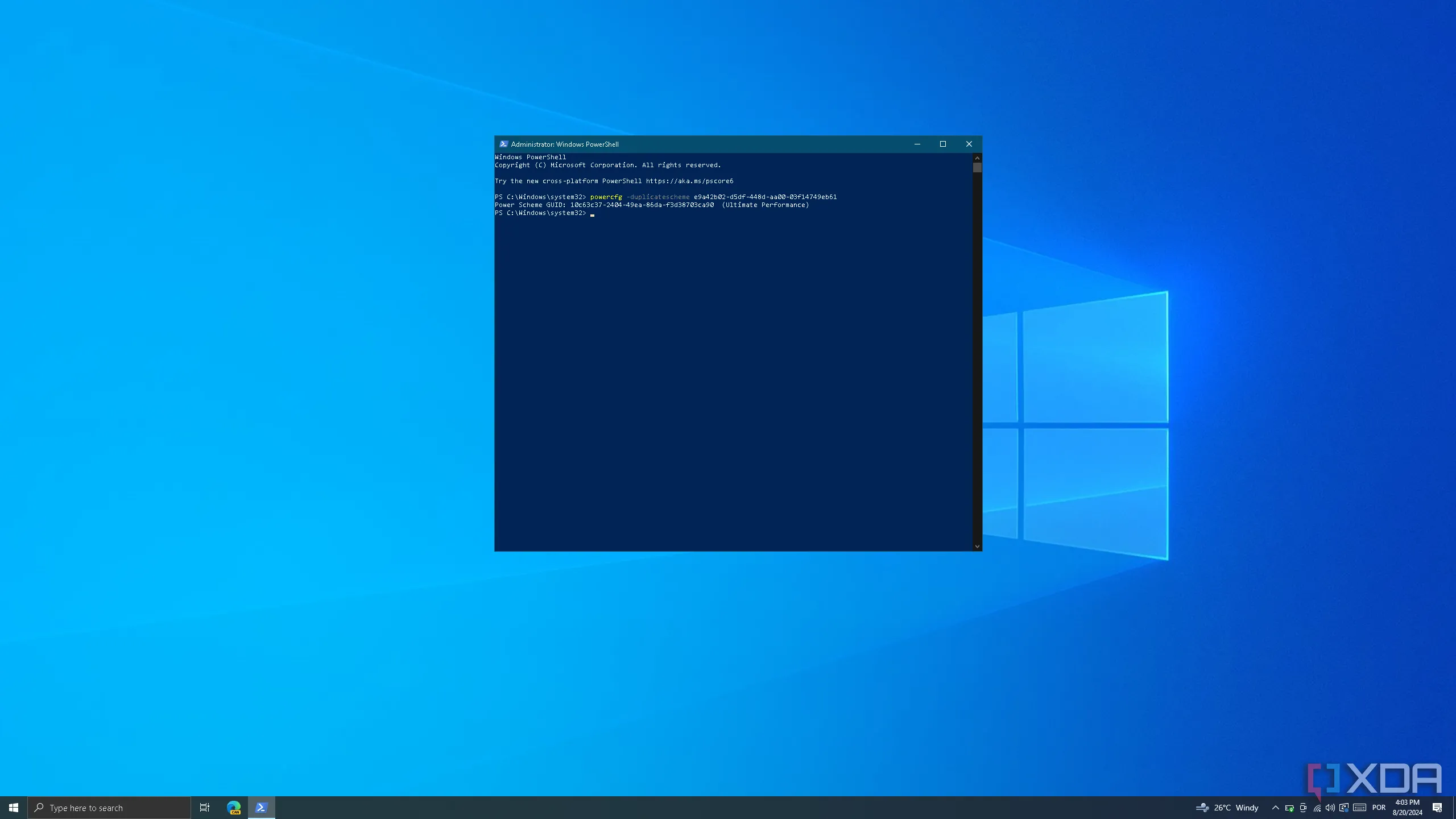Giao diện PowerShell trên Windows 10 thực thi lệnh để tối ưu hiệu suất