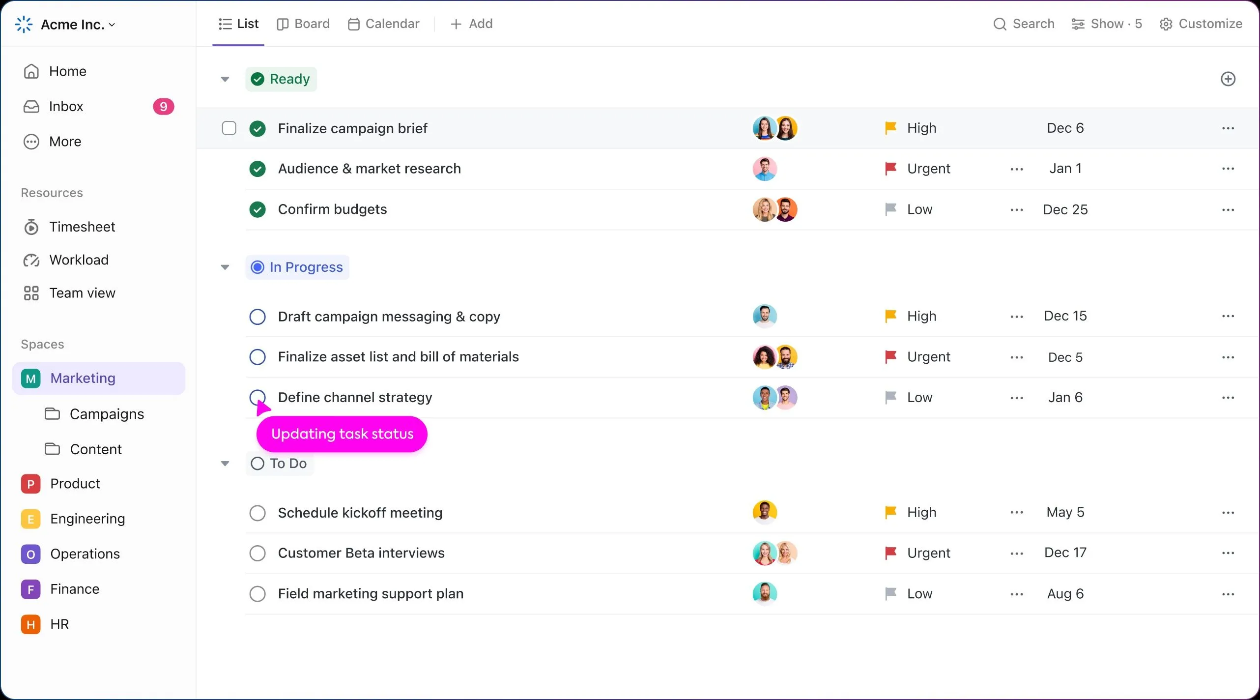 Giao diện quản lý dự án linh hoạt của ClickUp