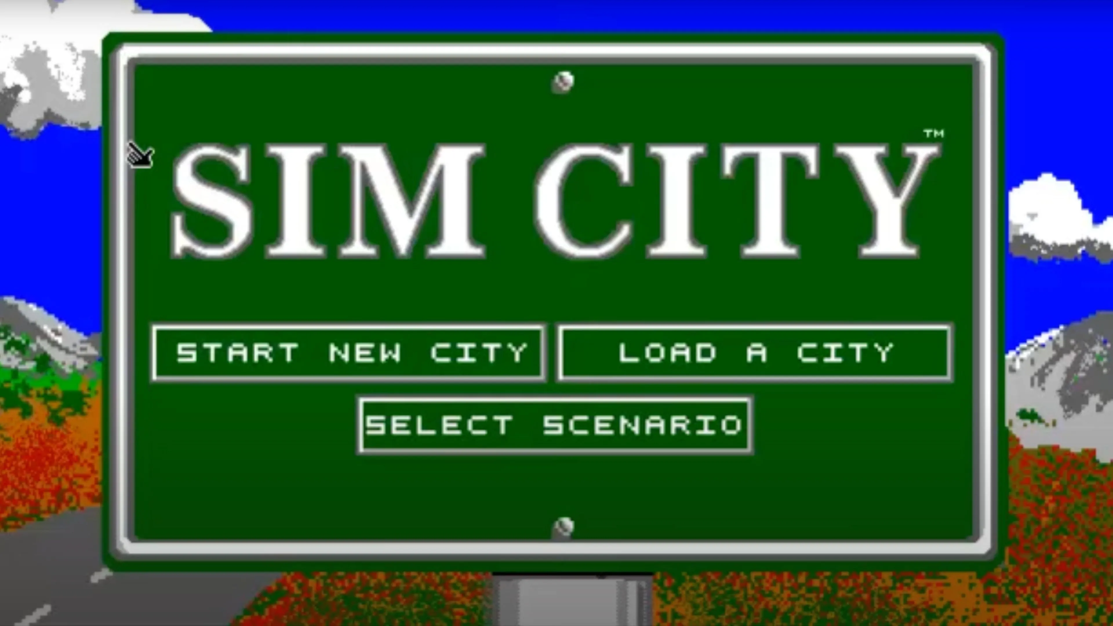 Giao diện quản lý và xây dựng thành phố trong game SimCity cổ điển trên SNES