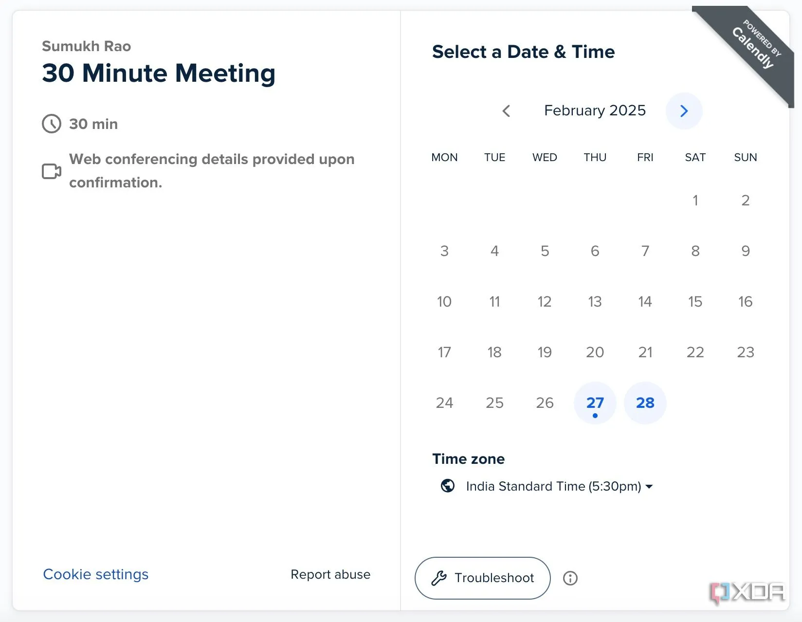 Giao diện sắp xếp lịch họp dễ dàng trên Calendly