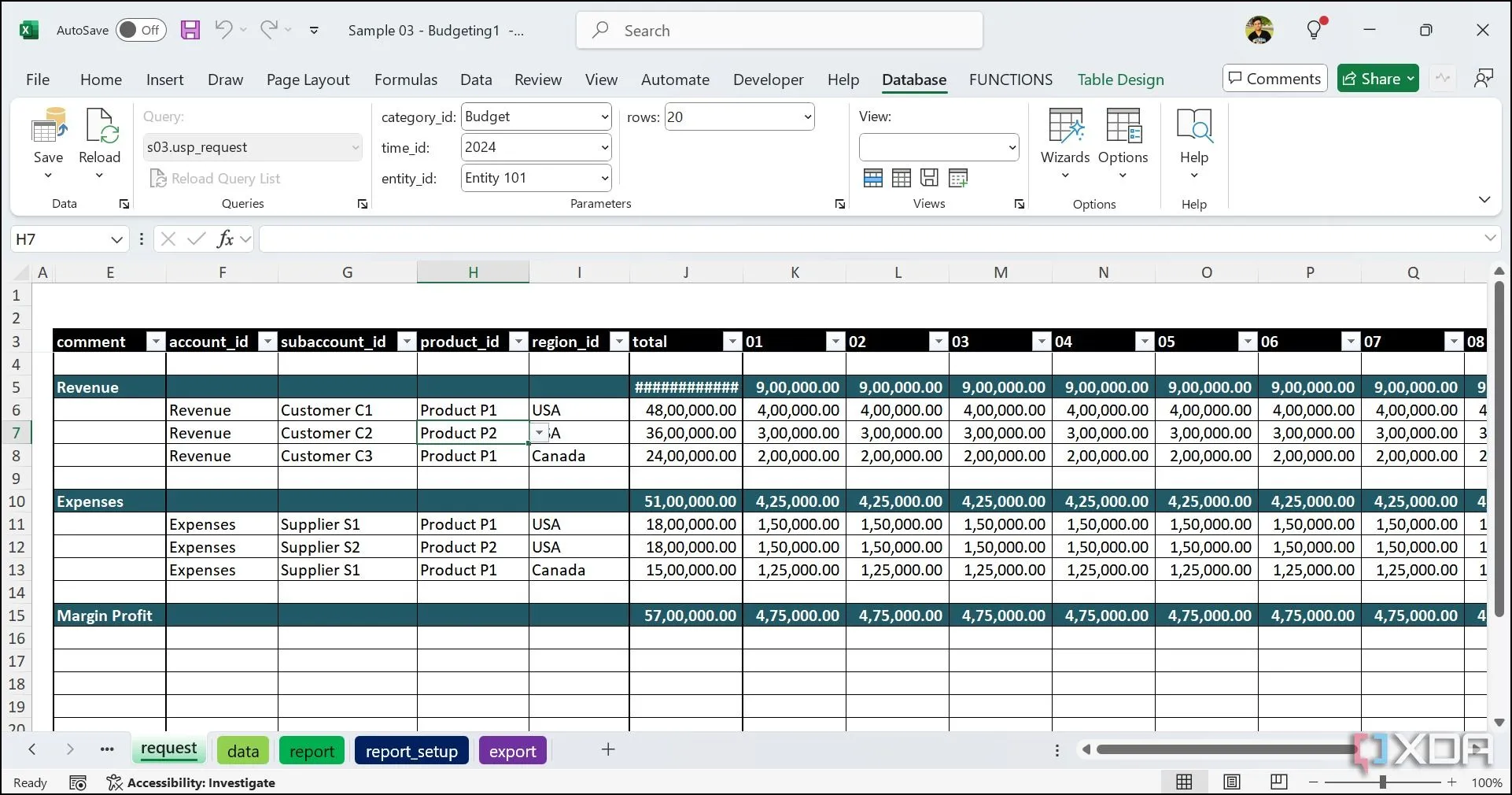 Giao diện SaveToDB add-in được tích hợp trực tiếp trong Excel
