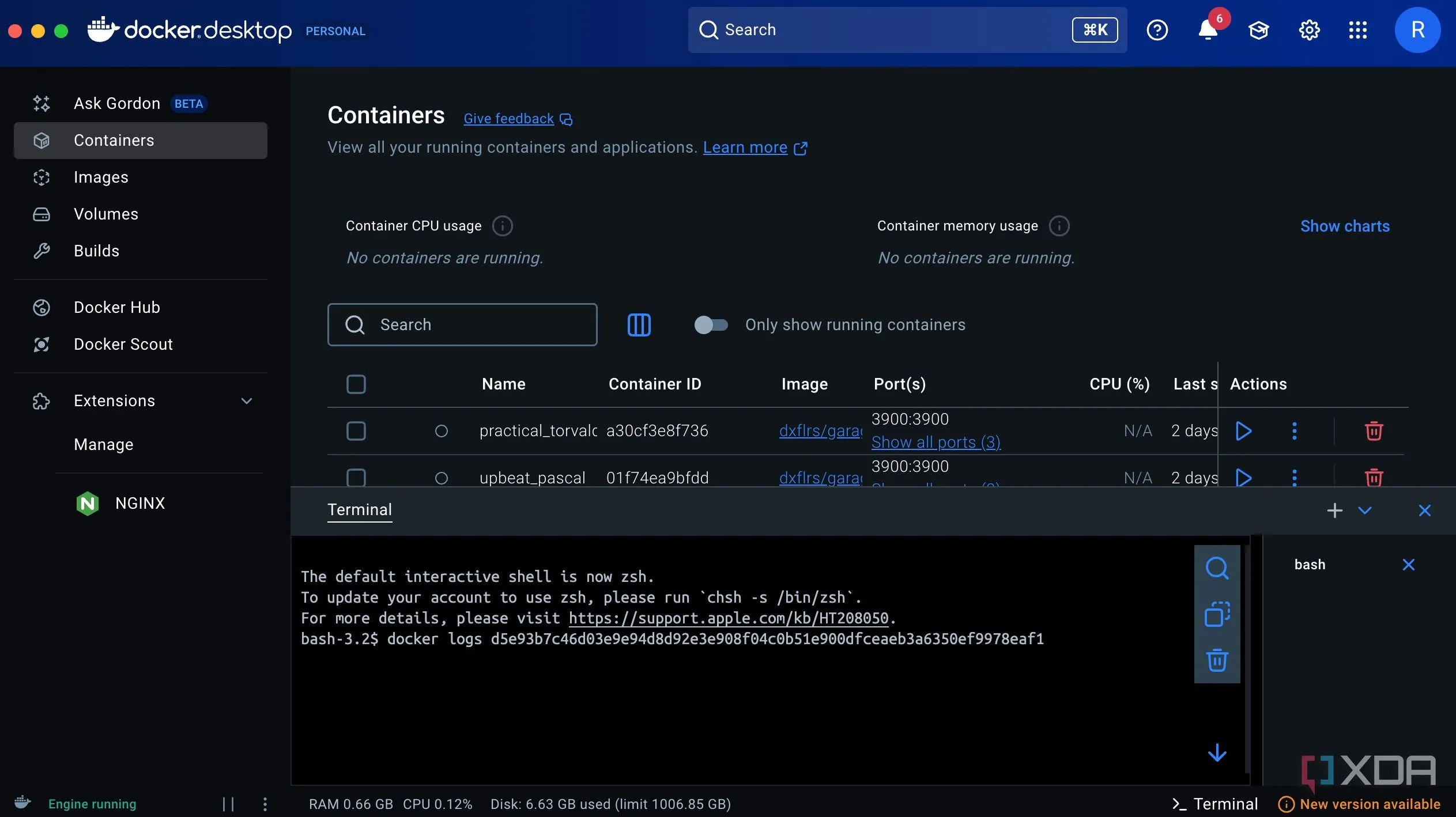 Giao diện terminal hiển thị kết quả lệnh docker logs, giúp khắc phục sự cố container.