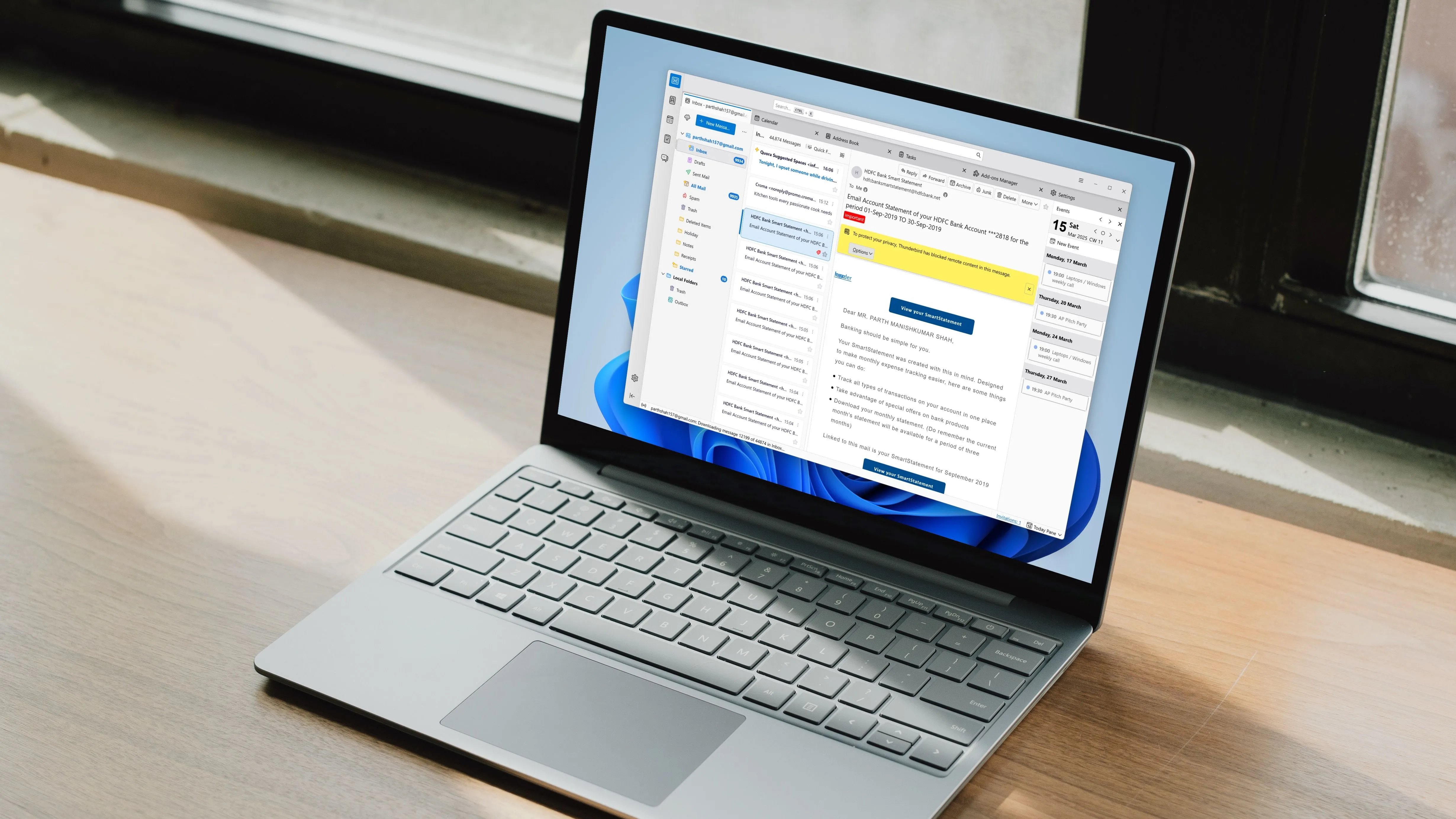 Giao diện Thunderbird trên Windows, thay thế Outlook