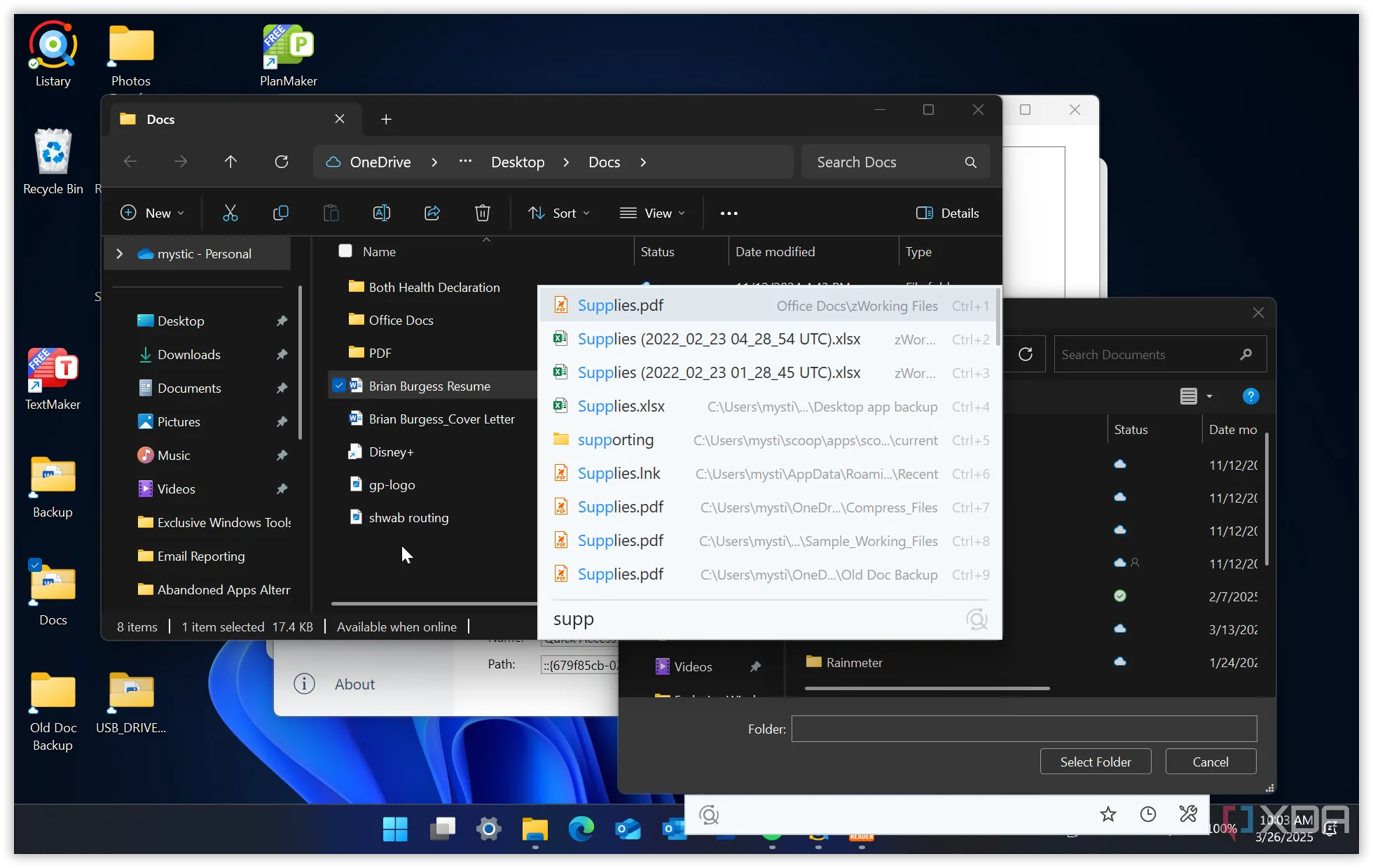 Giao diện tìm kiếm trực tiếp trong File Explorer bằng công cụ Listary giúp người dùng nhanh chóng tìm thấy file cần thiết.
