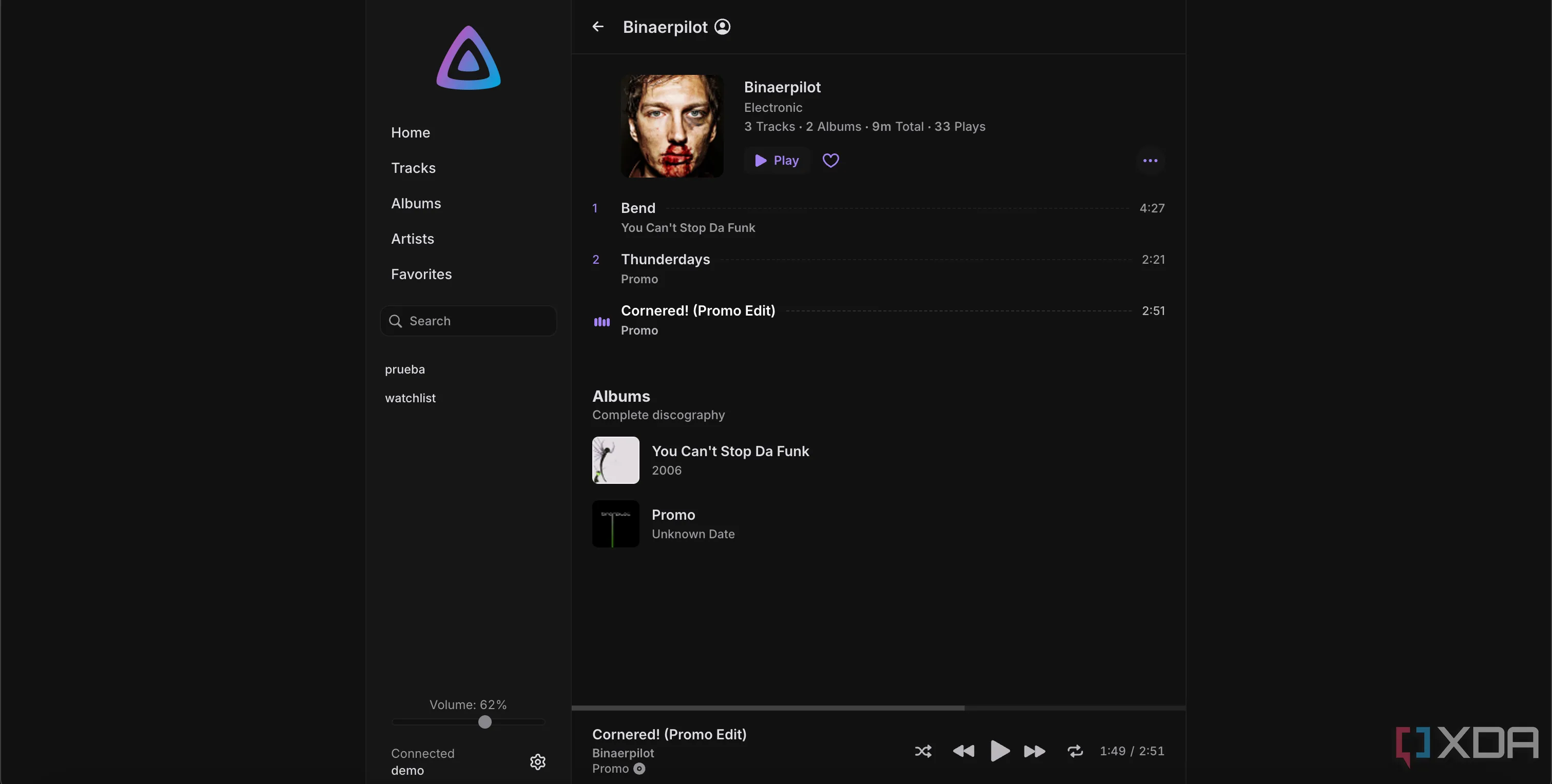 Giao diện tổng quan các bài hát trên Jelly Music App, hiển thị thư viện âm nhạc của Jellyfin