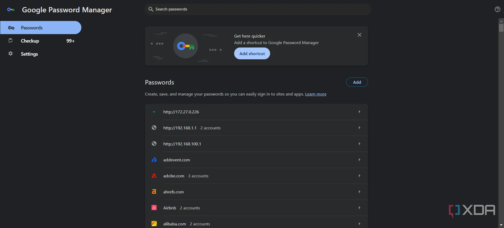 Giao diện trình quản lý mật khẩu của Google Chrome, giúp người dùng tạo và lưu trữ mật khẩu mạnh, đảm bảo an toàn tài khoản.