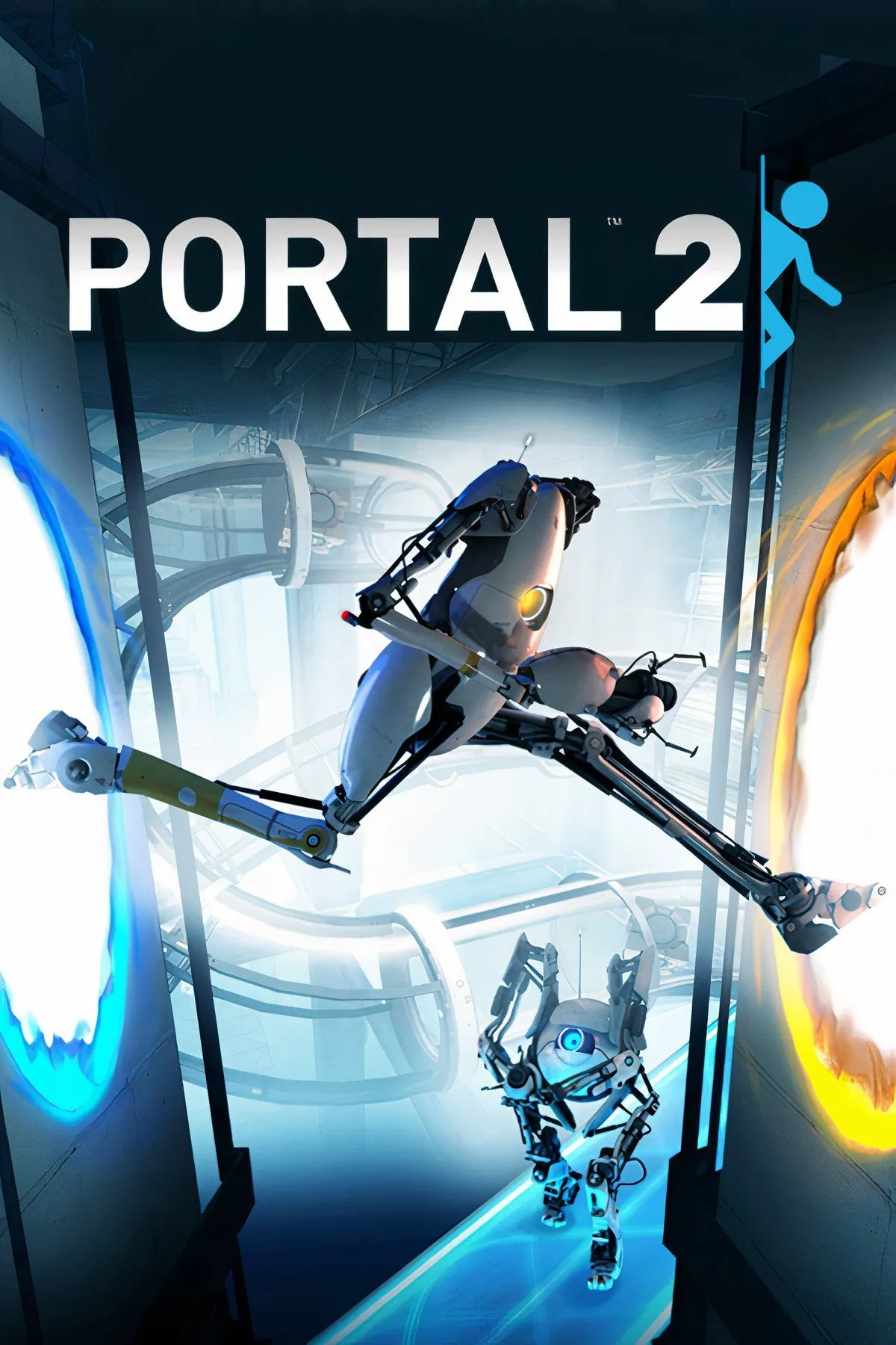 Giao diện trò chơi Portal 2 với nhân vật Chell sử dụng súng portal để tạo cổng không gian
