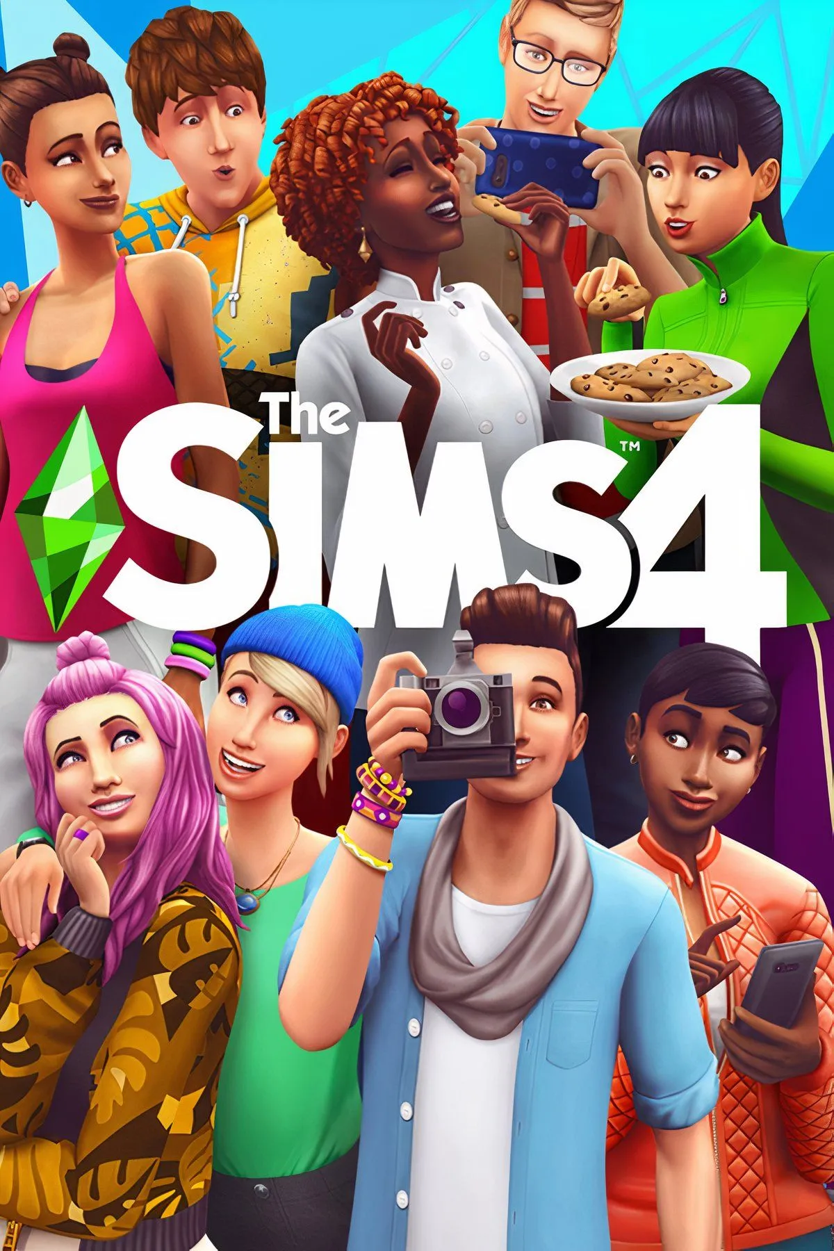 Giao diện trò chơi The Sims 4 với nhiều Sim khác nhau trong một ngôi nhà hiện đại