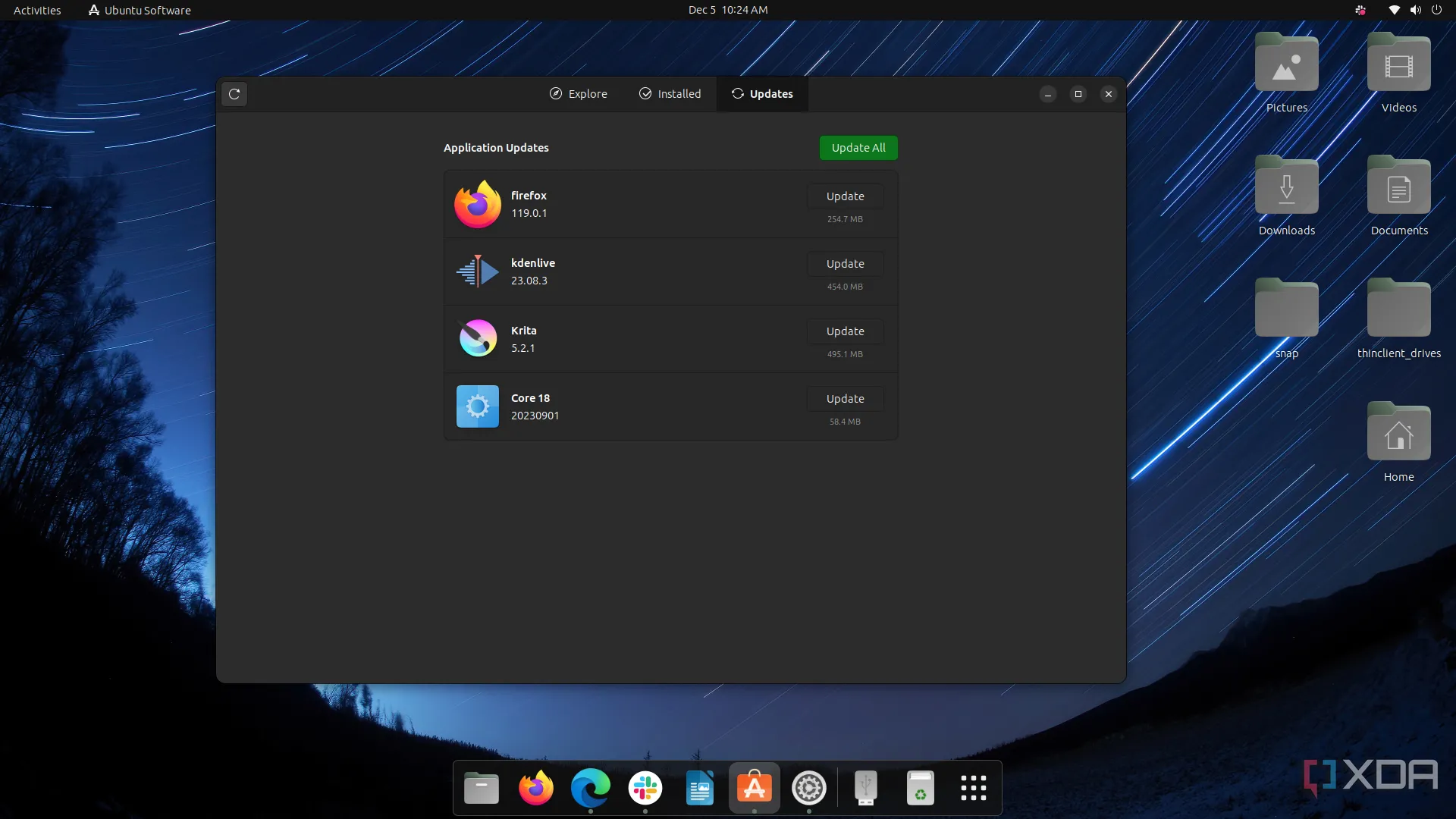 Giao diện Ubuntu Software Center hiển thị các ứng dụng cần cập nhật như Firefox, minh họa cho phần mềm mã nguồn mở