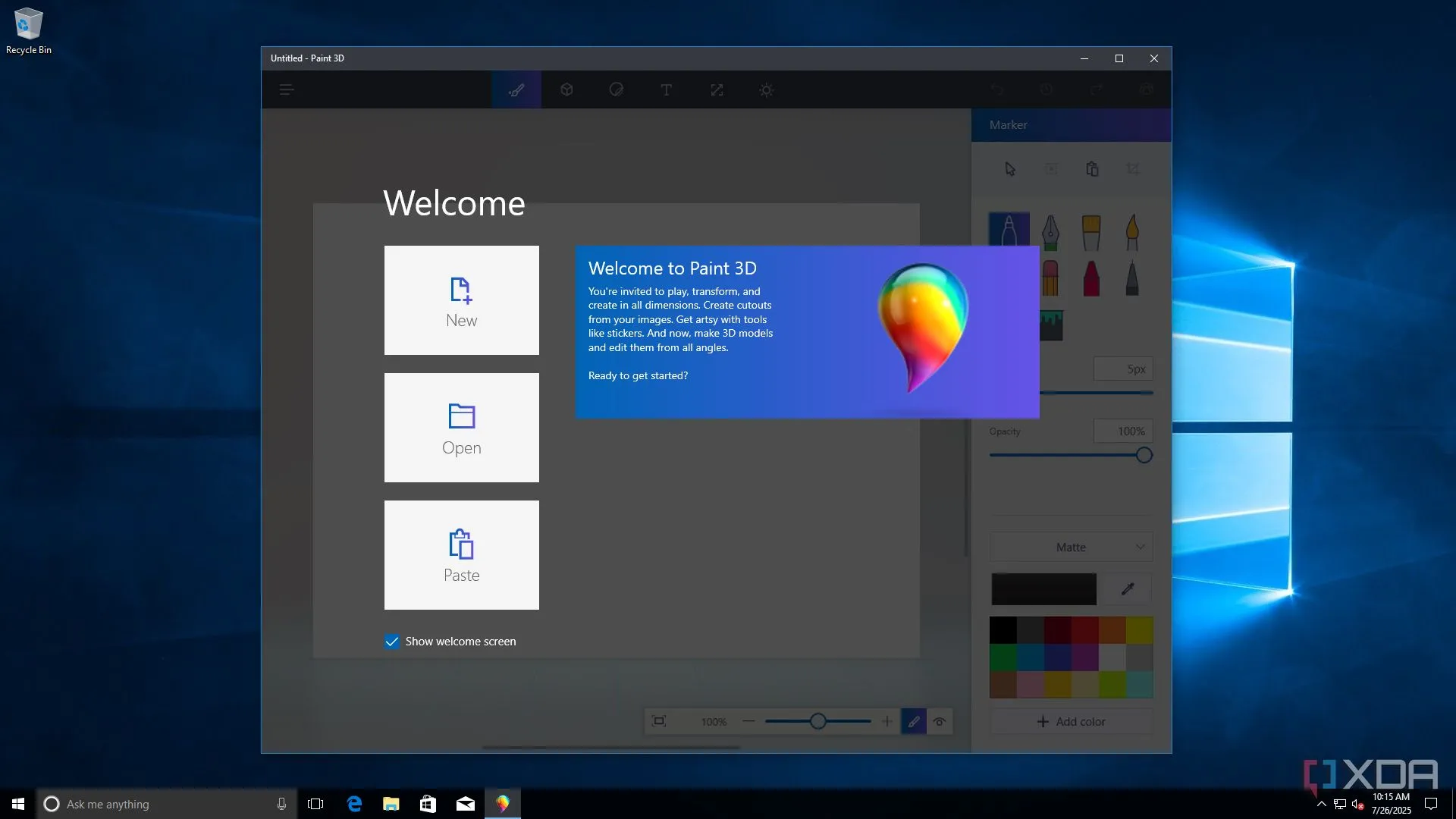 Giao diện ứng dụng Paint 3D trên Windows 10, một trong những dự án sáng tạo của Microsoft nhưng sau đó đã bị ngừng phát triển.