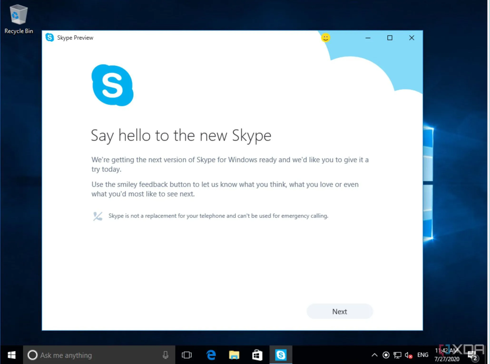 Giao diện ứng dụng Skype UWP (Universal Windows Platform) với thiết kế phẳng, một nỗ lực của Microsoft nhằm thống nhất trải nghiệm.