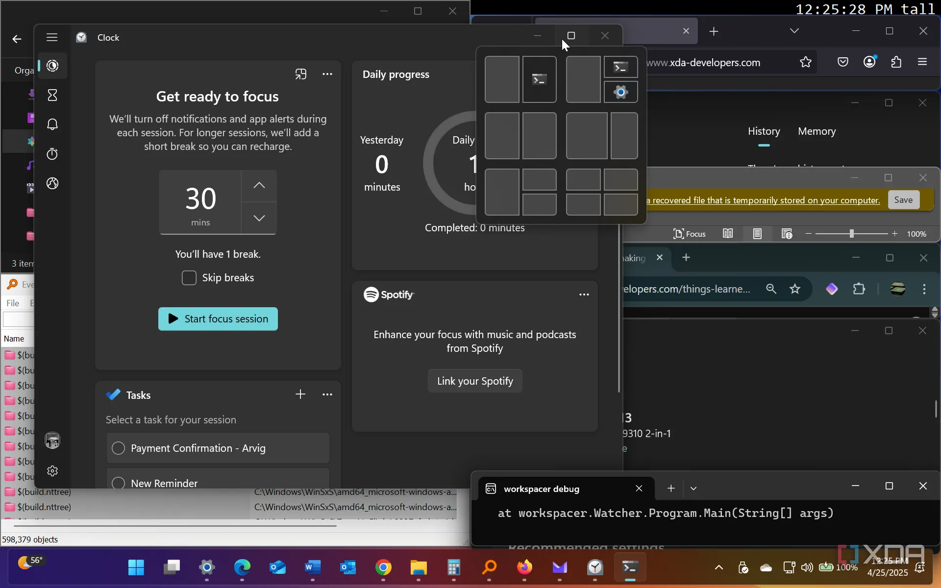 Giao diện ứng dụng Workspacer đang hoạt động trên Windows 11