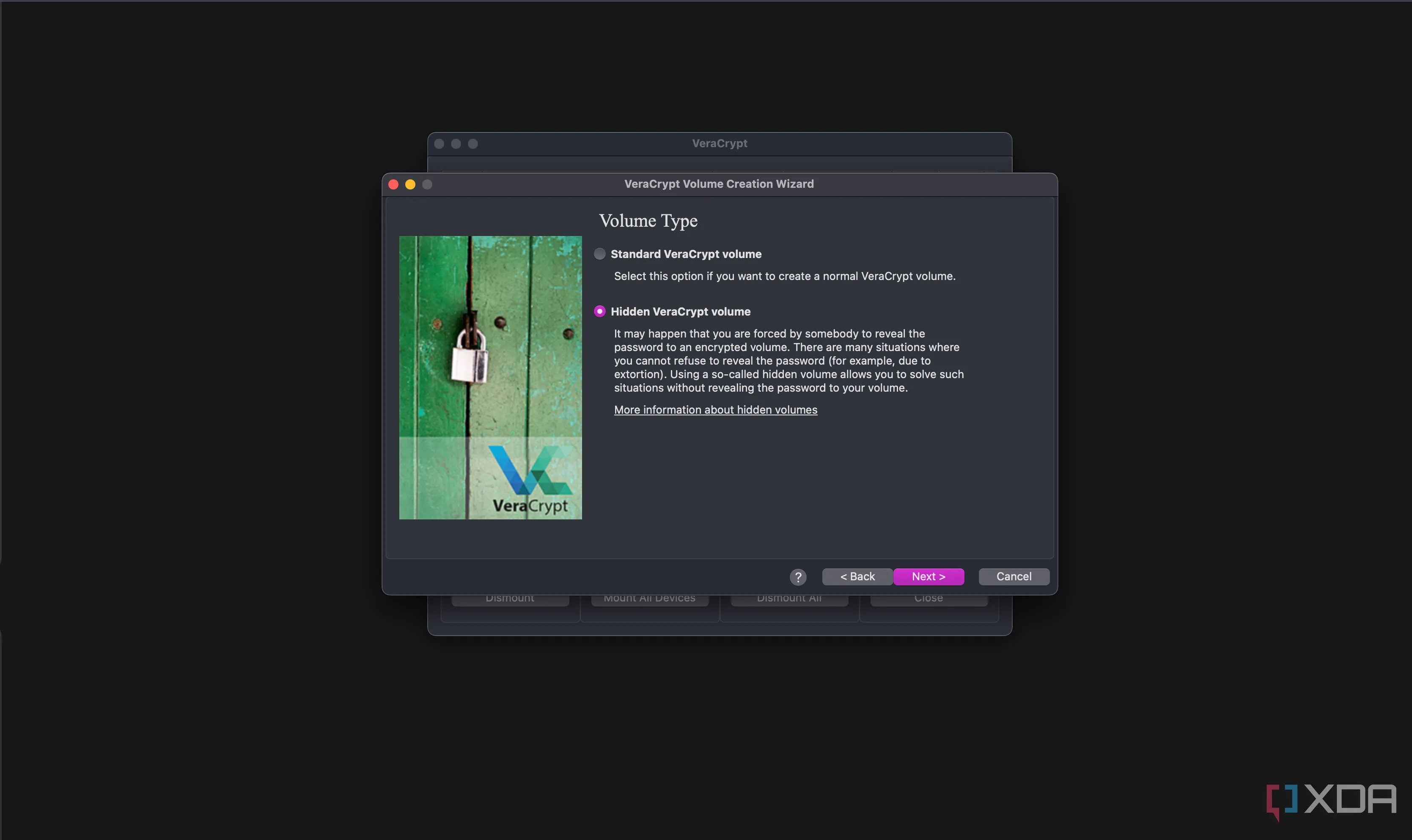 Giao diện VeraCrypt hiển thị tùy chọn tạo &quot;Hidden volume&quot; để mã hóa và ẩn dữ liệu hiệu quả