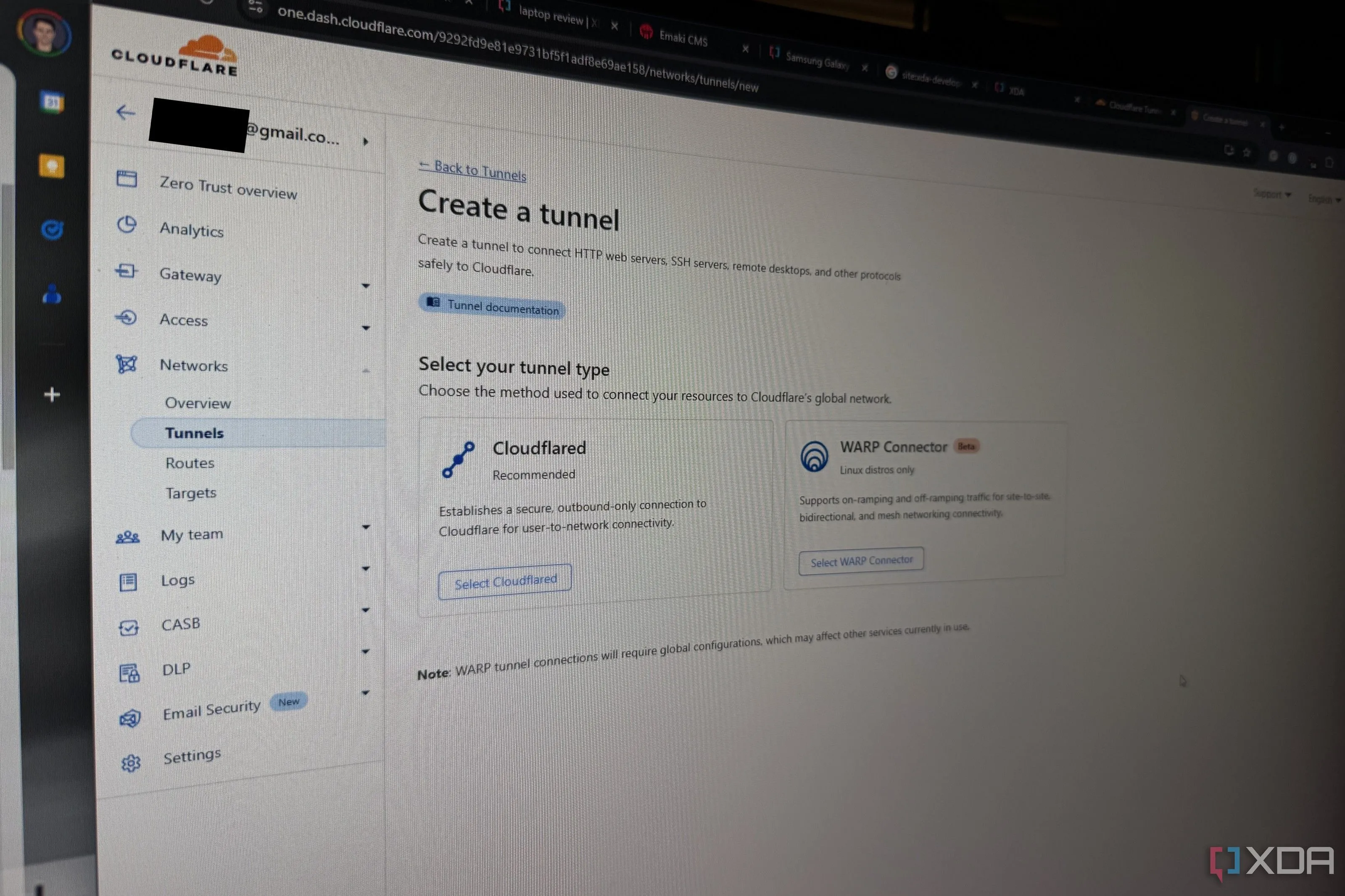 Giao diện website Cloudflare khi cấu hình tunnel để quản lý truy cập mạng an toàn