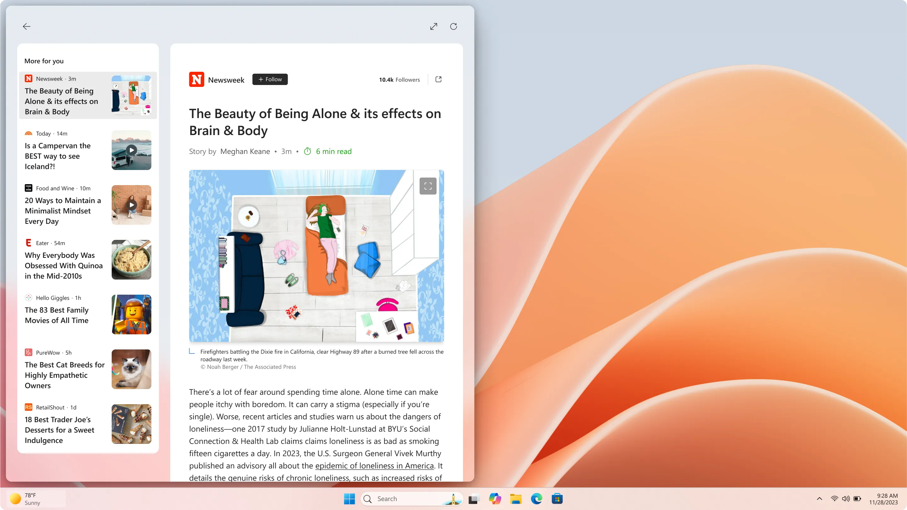 Giao diện widget MSN mới trên Windows 11 Beta cho phép đọc nội dung trực tiếp