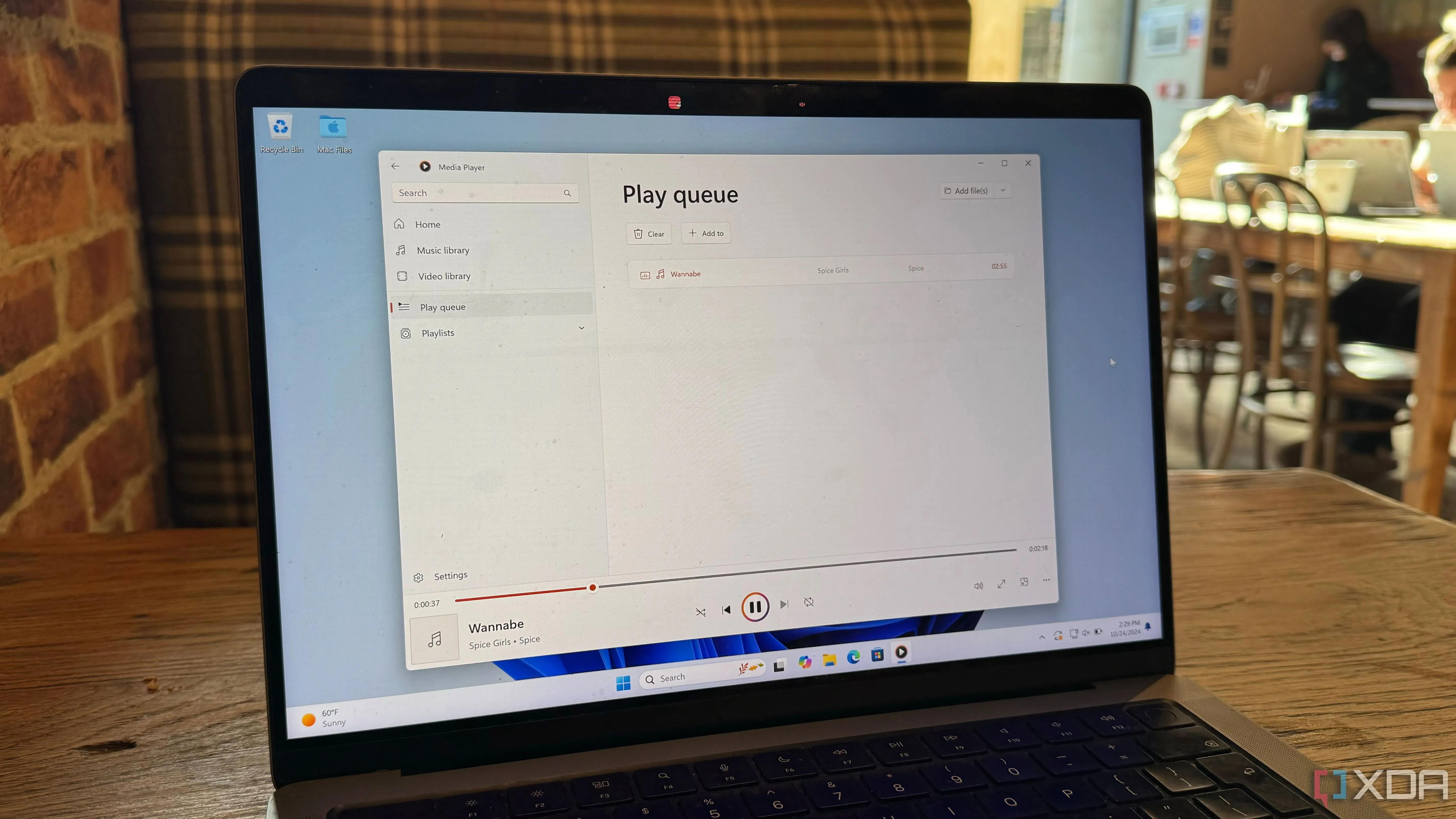 Giao diện Windows Media Player trên laptop chạy Windows 11