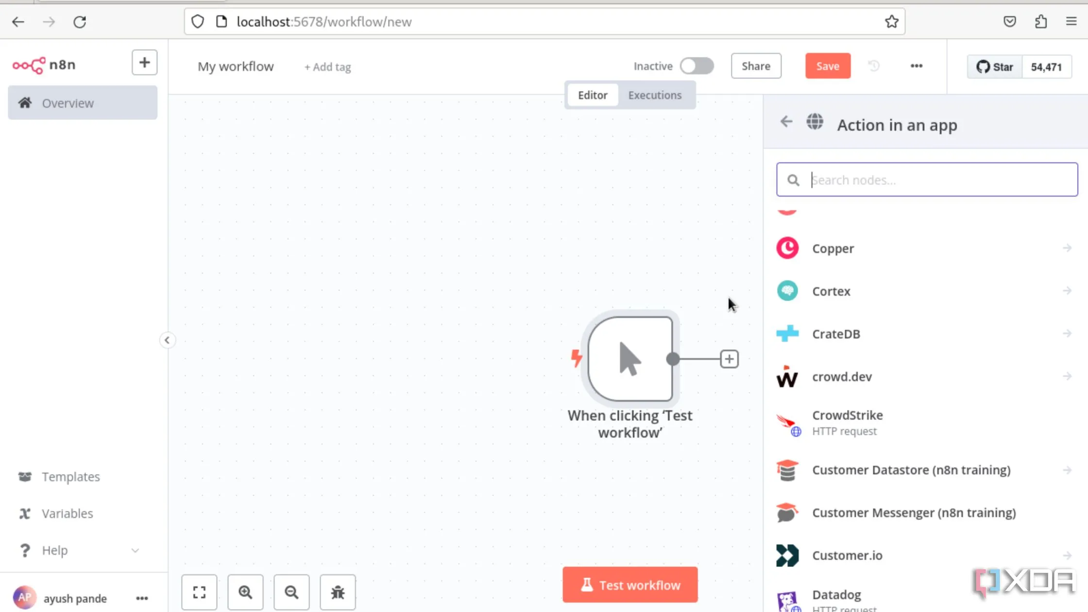 Giao diện xây dựng workflow tự động hóa trên n8n với các node kết nối