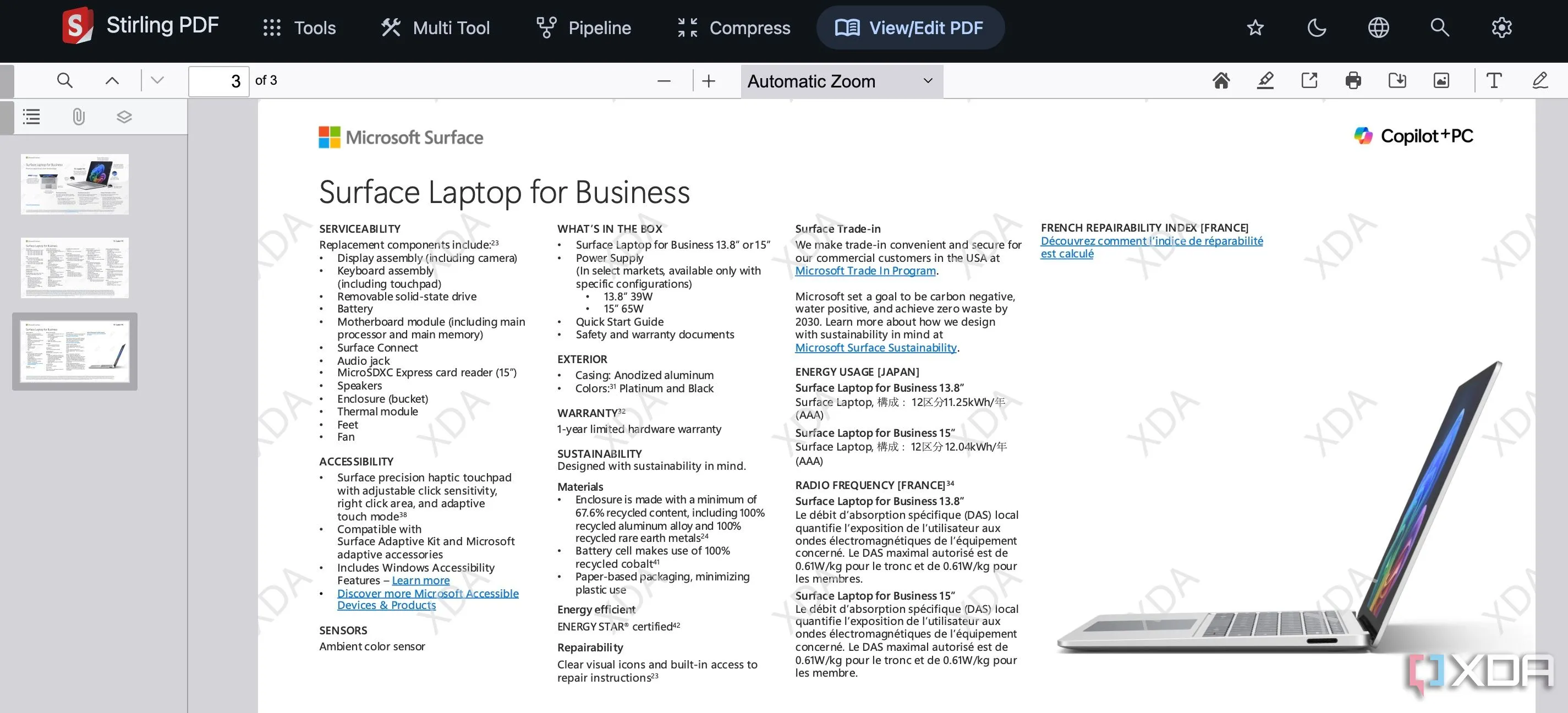 Giao diện xem và tương tác với tài liệu PDF trong Stirling PDF, một công cụ miễn phí.
