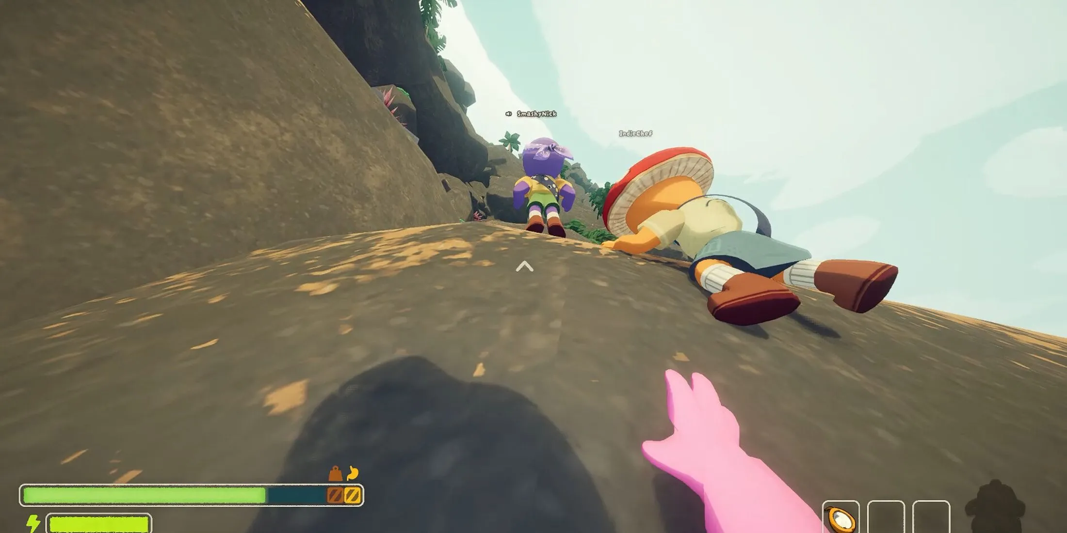 Góc nhìn thứ nhất khi leo núi trong game Peak, cho thấy độ khó và thử thách