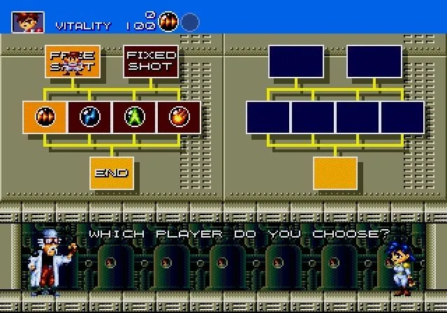 Gunstar Heroes, một tựa game hành động bắn súng kinh điển trên Sega Genesis, với hai nhân vật chính đang chiến đấu