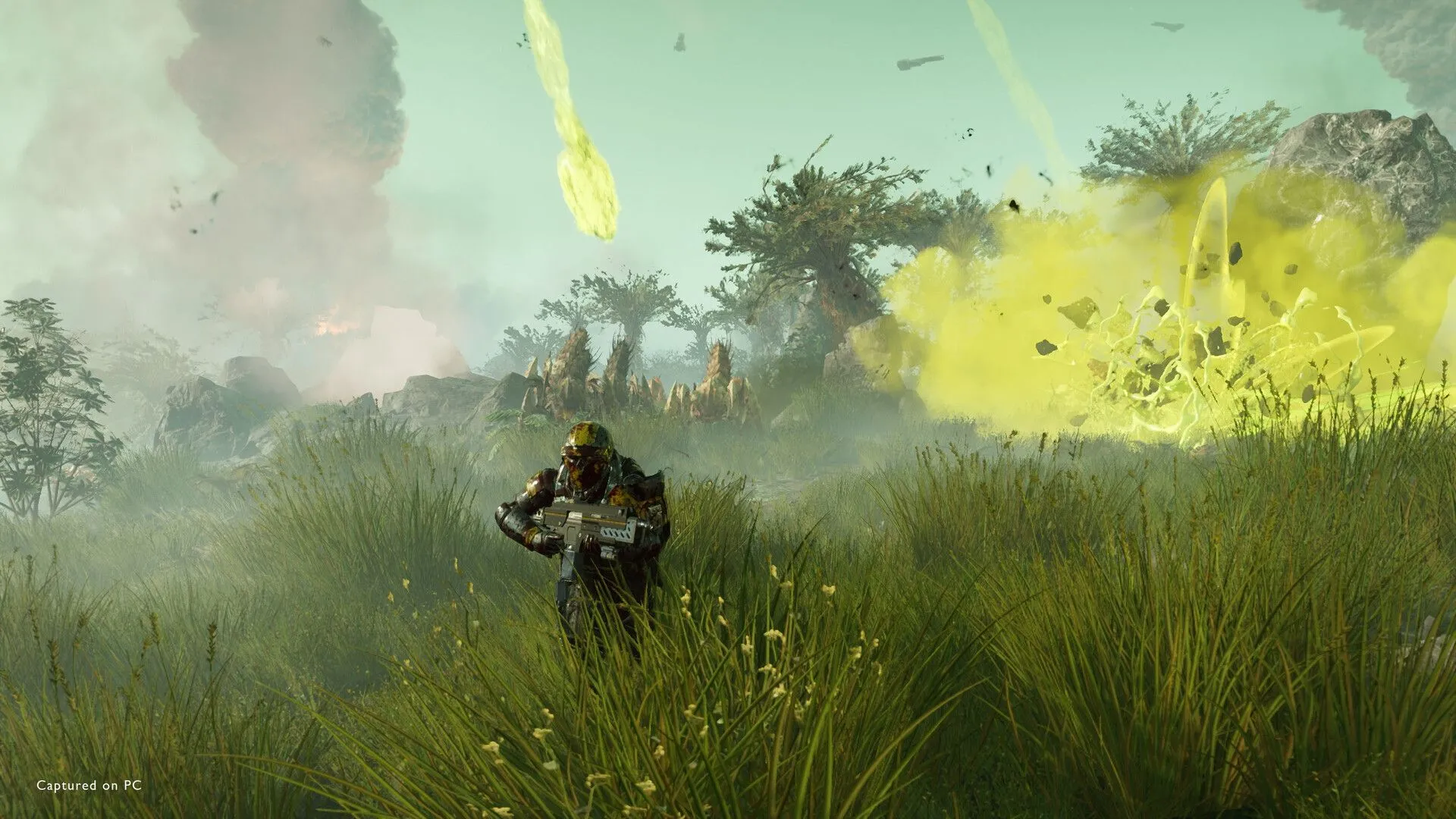 Helldivers 2 chạy trên một cánh đồng cỏ rộng lớn