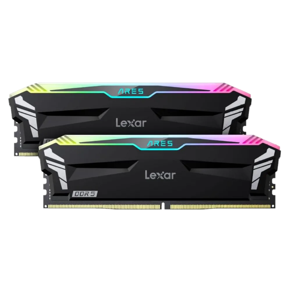 Hình ảnh bộ RAM Lexar ARES RGB 32GB DDR5 6000 CL30, minh họa sự kết hợp hiệu năng và thiết kế RGB đẹp mắt.