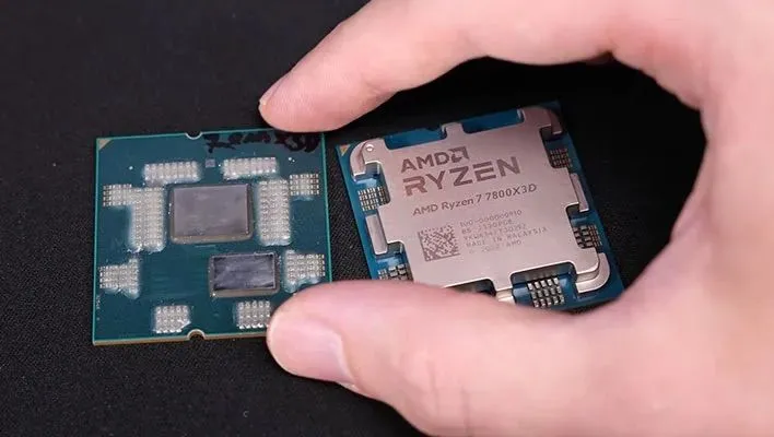 Hình ảnh CPU AMD Ryzen 7 7800X3D, đại diện cho các dòng chip Zen 1 đến Zen 4 bị ảnh hưởng bởi lỗ hổng microcode.