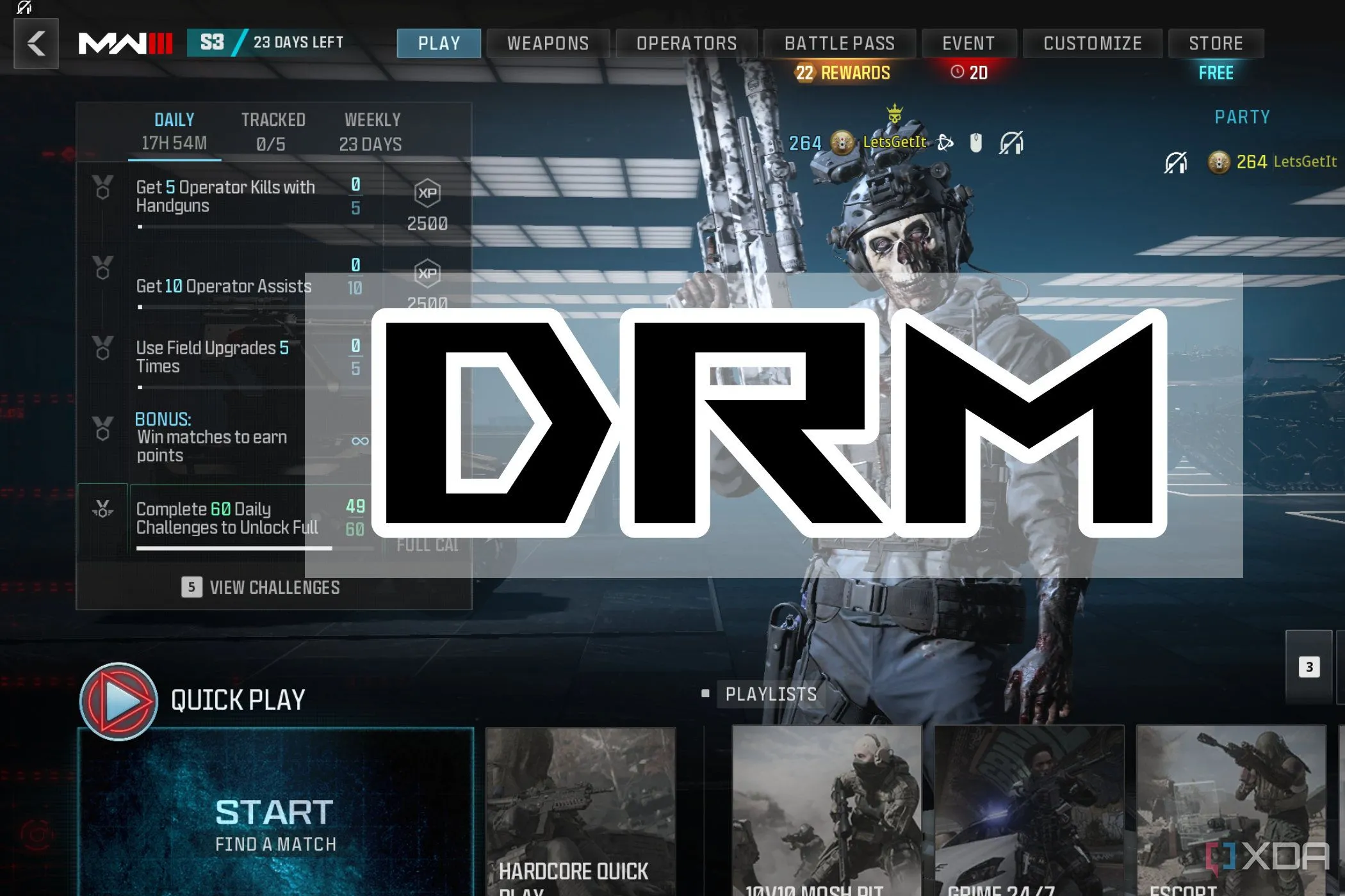 Hình ảnh game Call of Duty Modern Warfare 3 với dòng chữ về DRM, minh họa chính sách bảo vệ bản quyền gây tranh cãi trong ngành game.