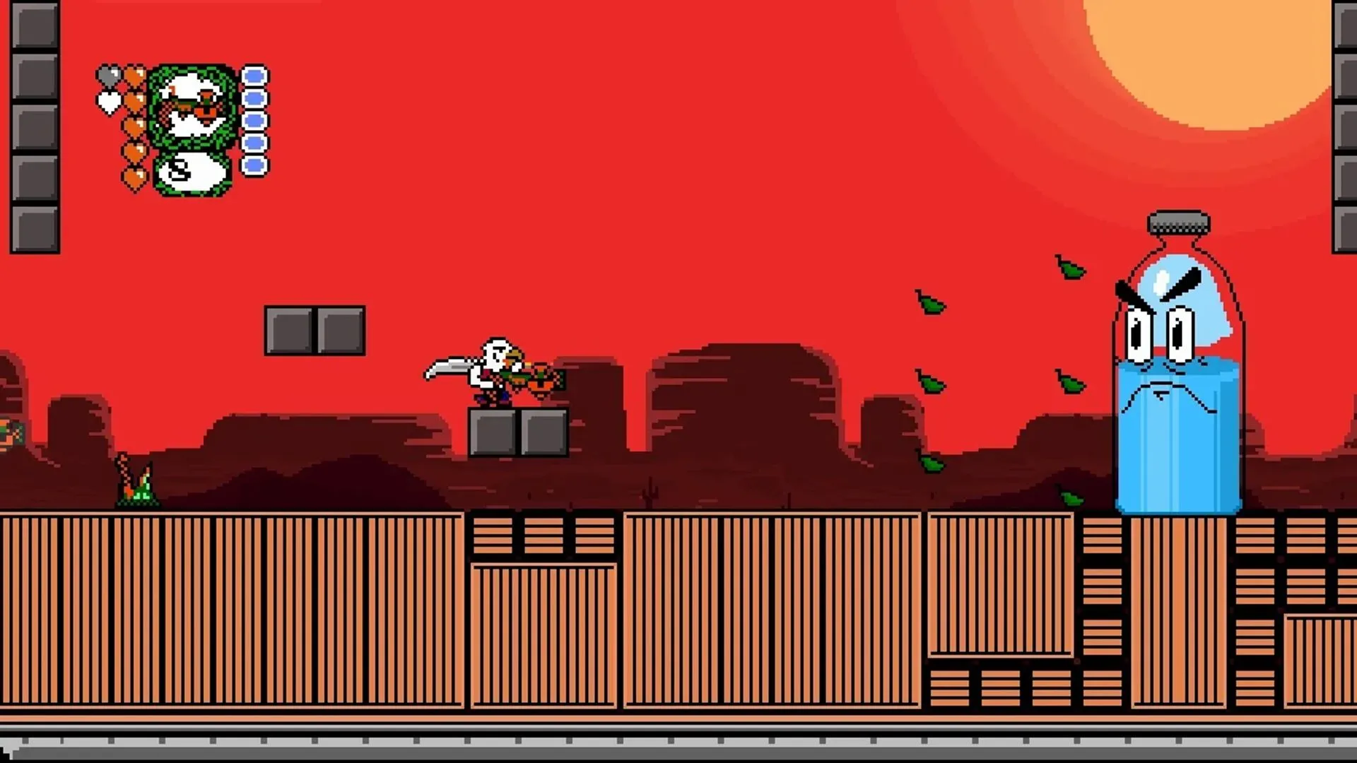 Hình ảnh gameplay của Revenge of the Bird King, cho thấy anh hùng Dwanye trong môi trường platformer hành động đầy kịch tính