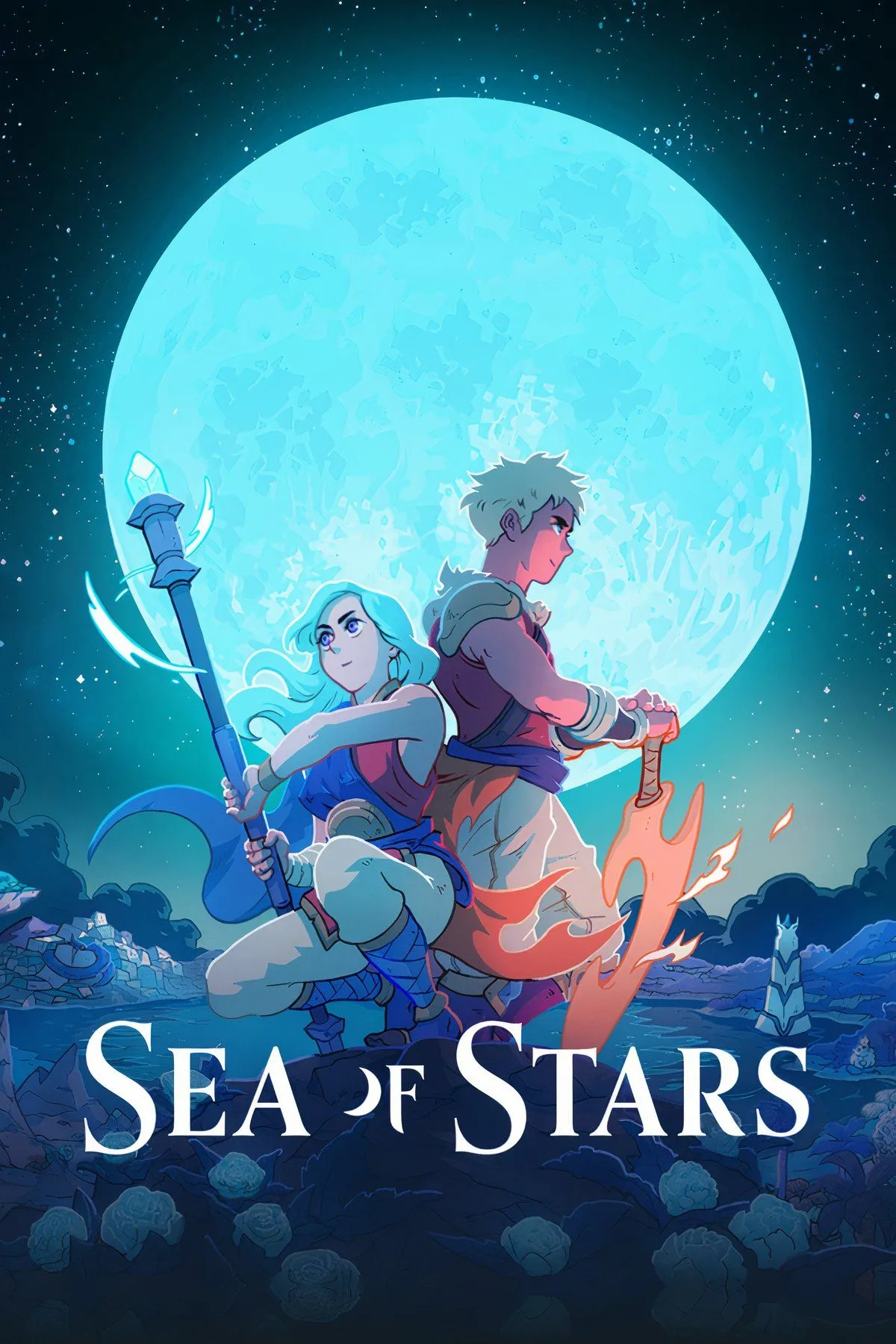 Hình ảnh gameplay của Sea of Stars, với phong cách đồ họa pixel art cổ điển và góc nhìn isometric, một game RPG indie theo lượt đáng chơi