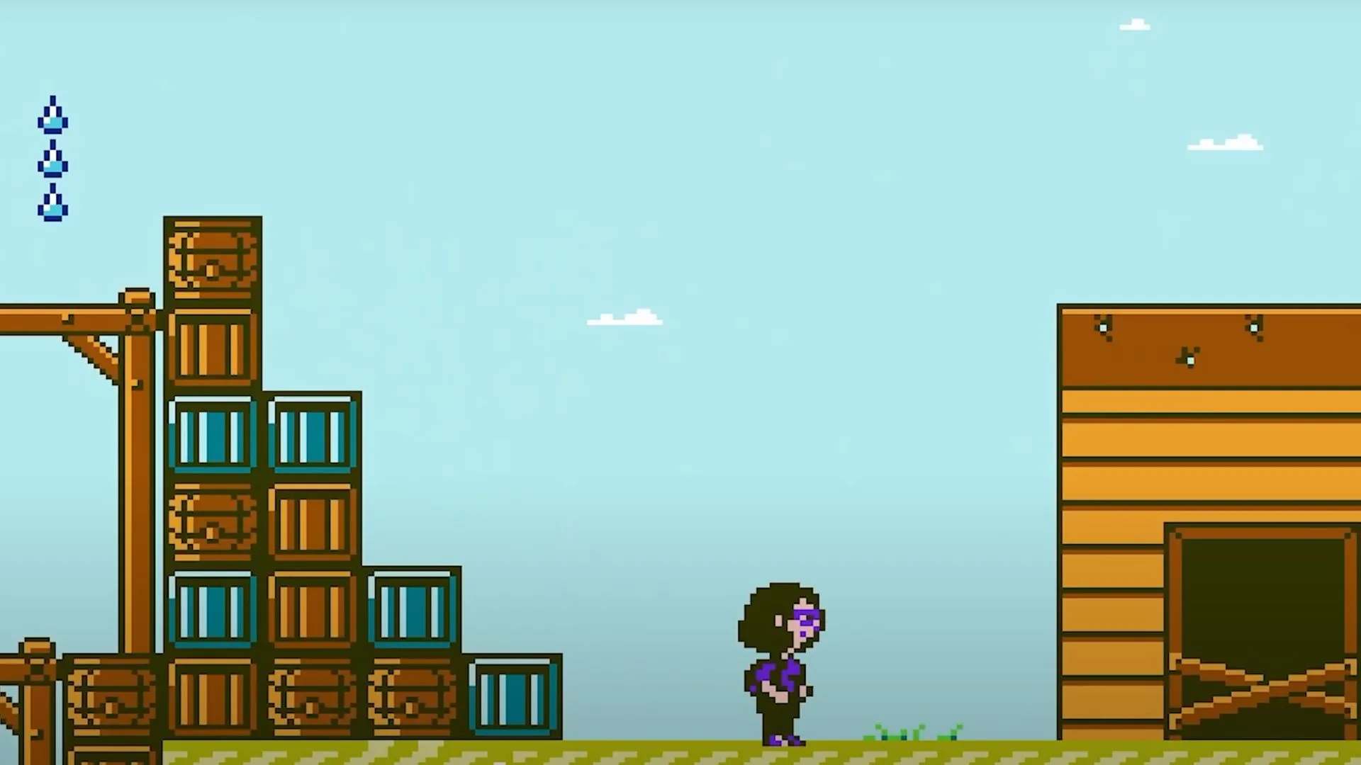 Hình ảnh gameplay một màn chơi mới trong Echoes of the Unread trên hệ máy NES, thể hiện đồ họa pixel hoài cổ và nhân vật chính Rhapsody.