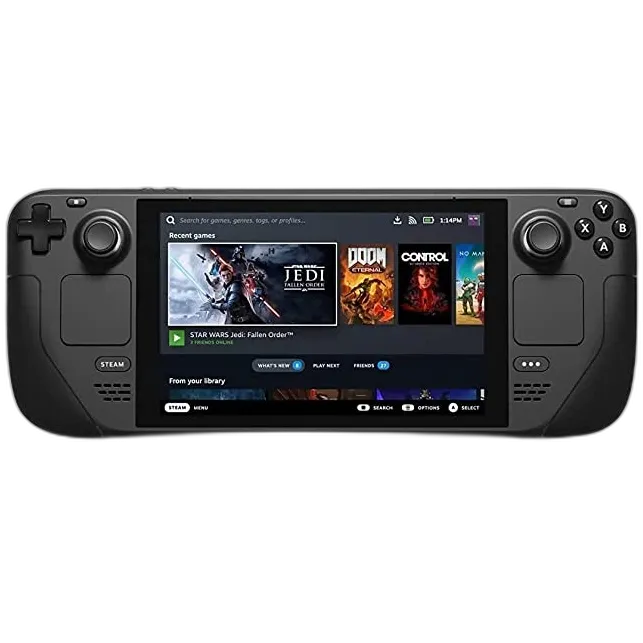 Hình ảnh góc nhìn từ trên xuống của Steam Deck, thiết bị chơi game cầm tay thành công của Valve.