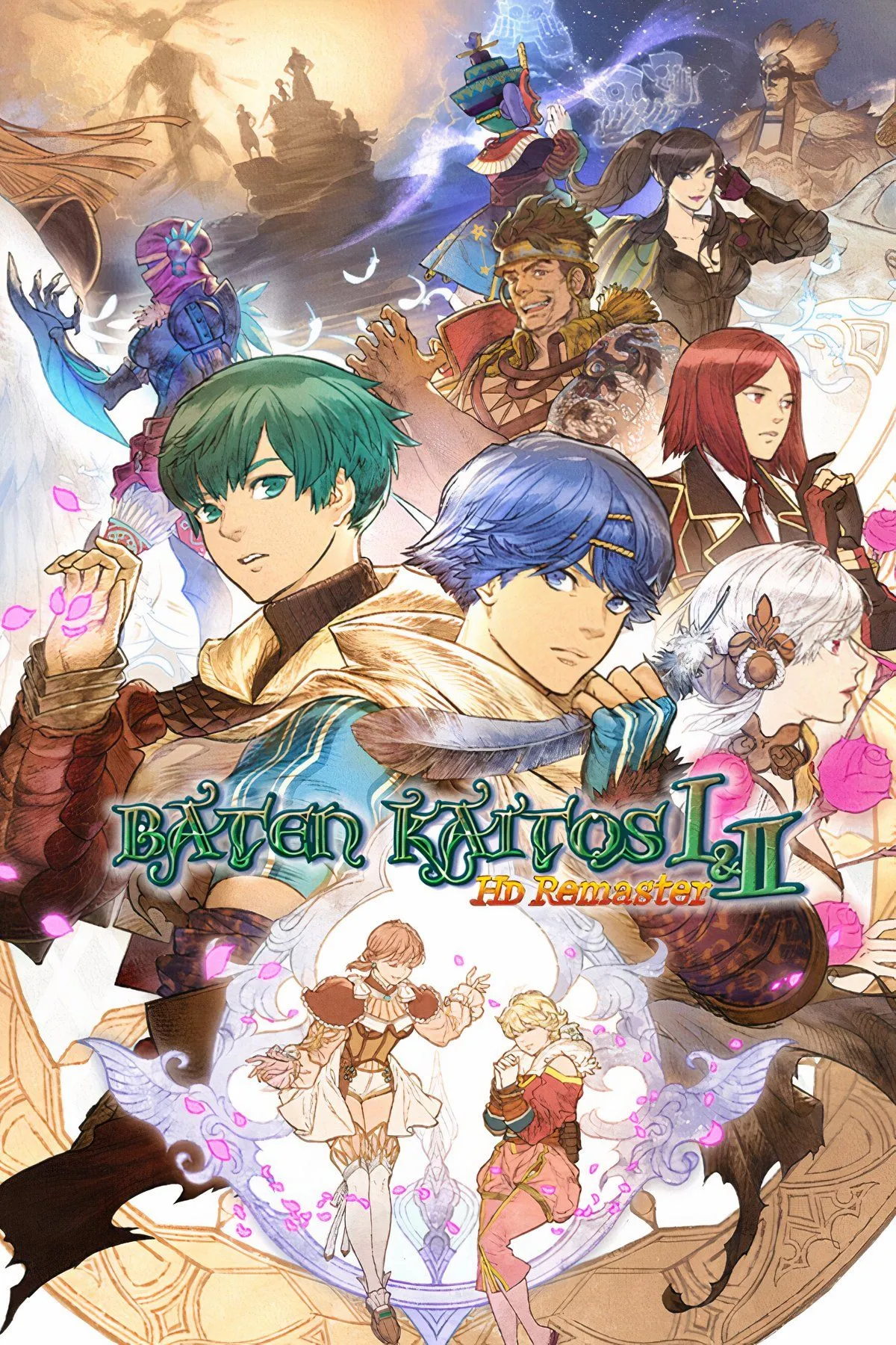 Hình ảnh hai nhân vật chính trong game Baten Kaitos I &amp; II HD Remaster trên nền phong cảnh đảo bay