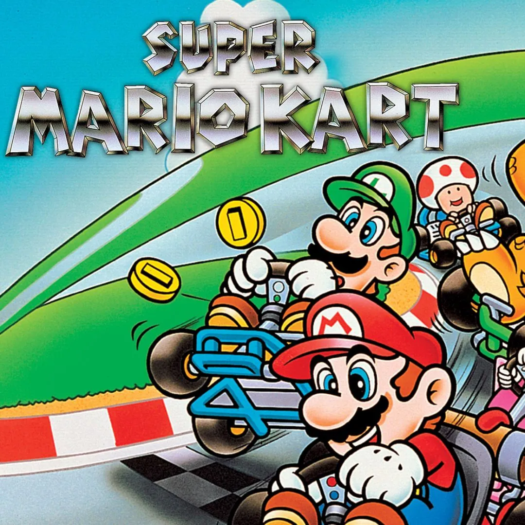 Hình ảnh hộp game Super Mario Kart cho hệ máy SNES.