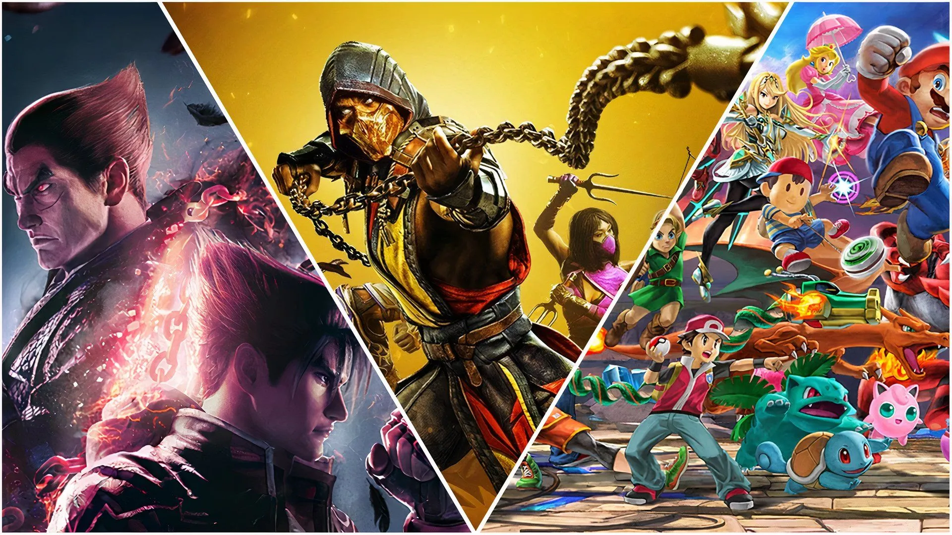 Hình ảnh minh họa các tựa game đối kháng kinh điển đã định hình lịch sử phát triển của thể loại này, bao gồm cả Mortal Kombat.