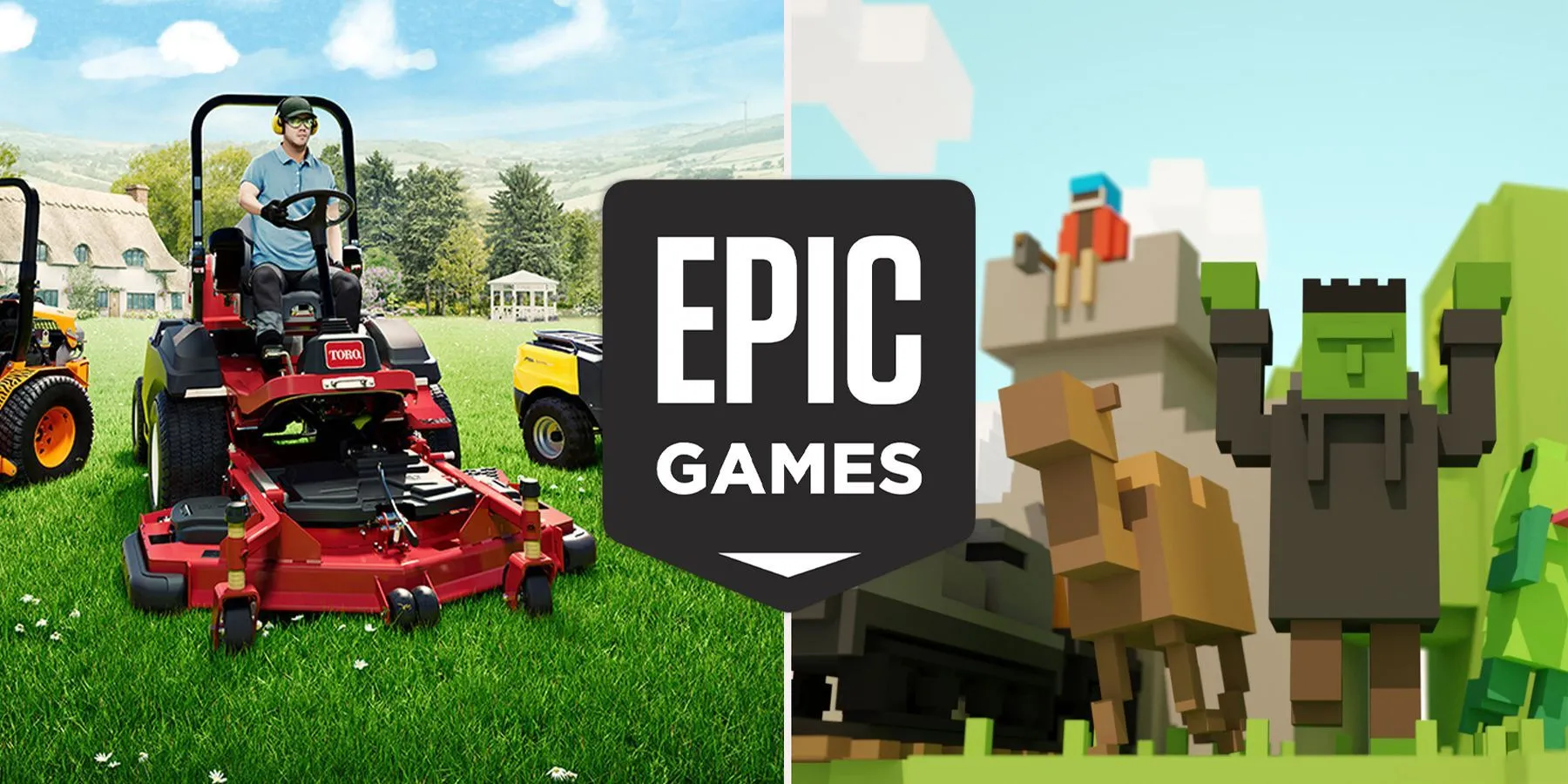 Hình ảnh minh họa một số game miễn phí được Epic Games Store cung cấp, bao gồm Lawn Mowing Simulator và Unrailed.