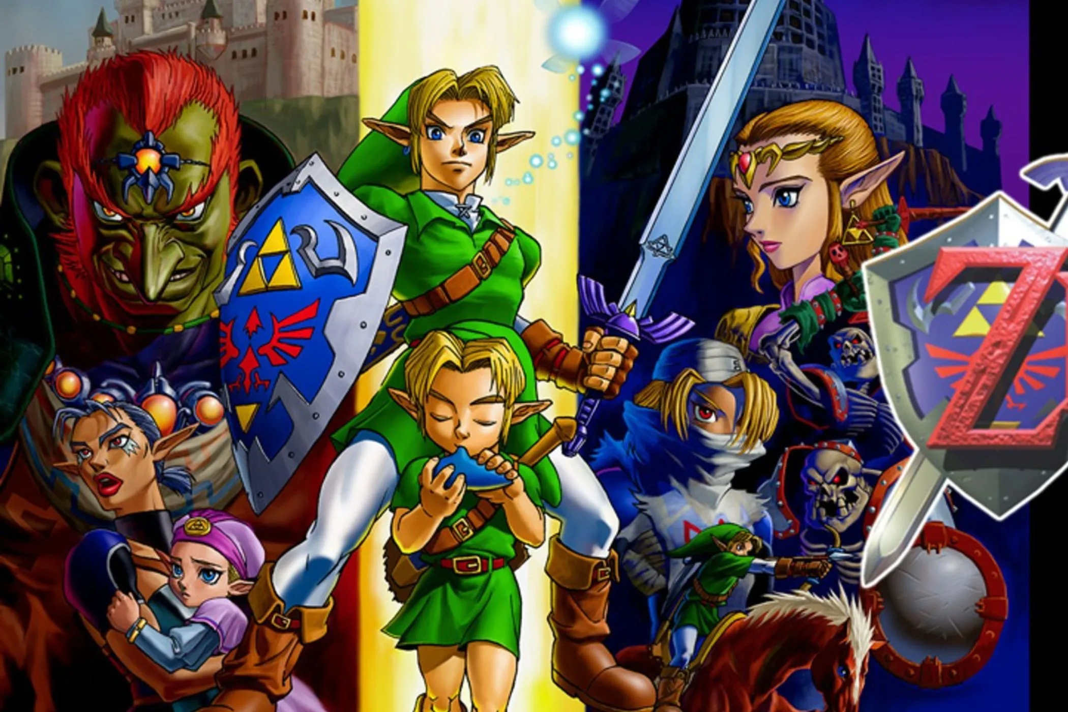 Hình ảnh nghệ thuật của Link và Zelda trong game Ocarina of Time, biểu tượng series The Legend of Zelda