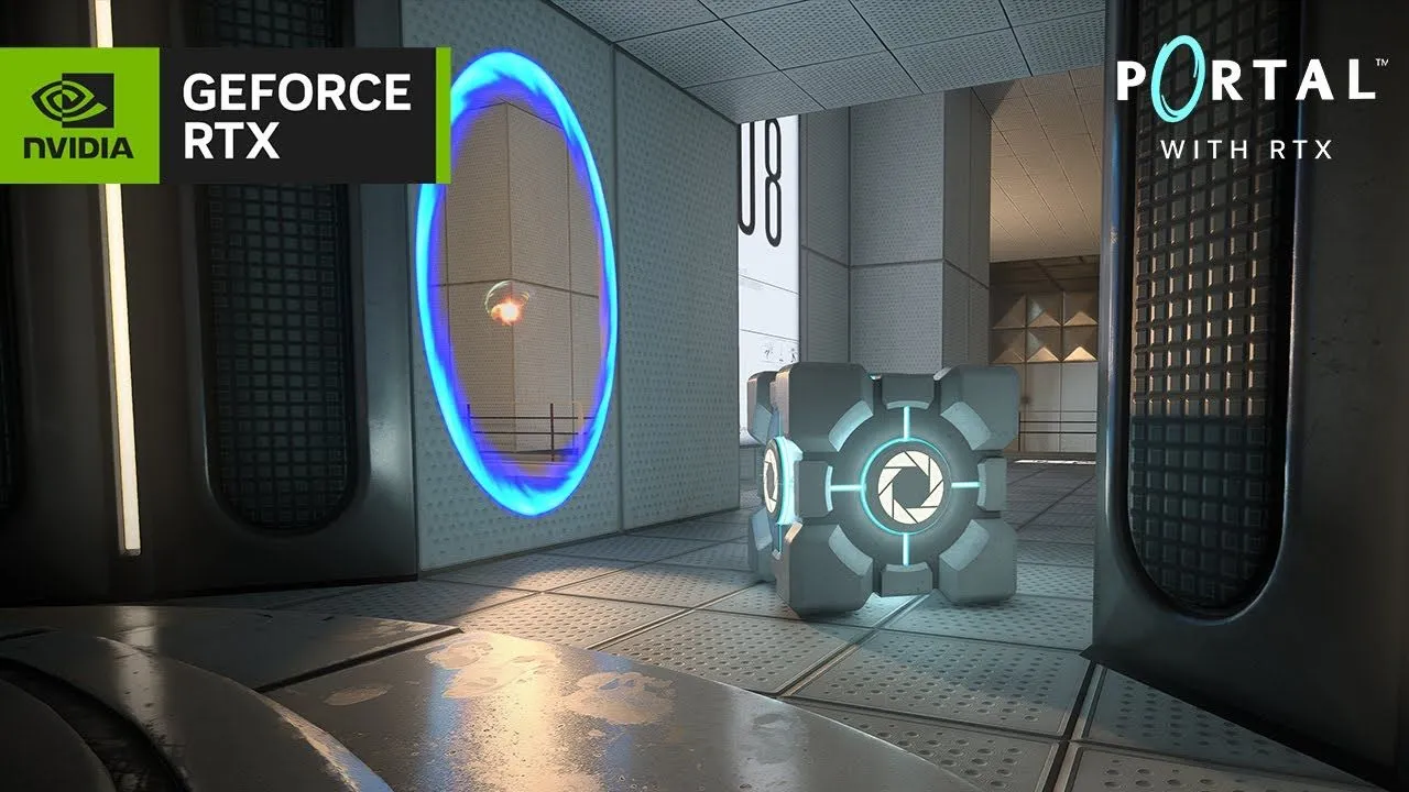 Hình ảnh Portal RTX Remix đang chạy, một ví dụ về game được mod với công nghệ mới