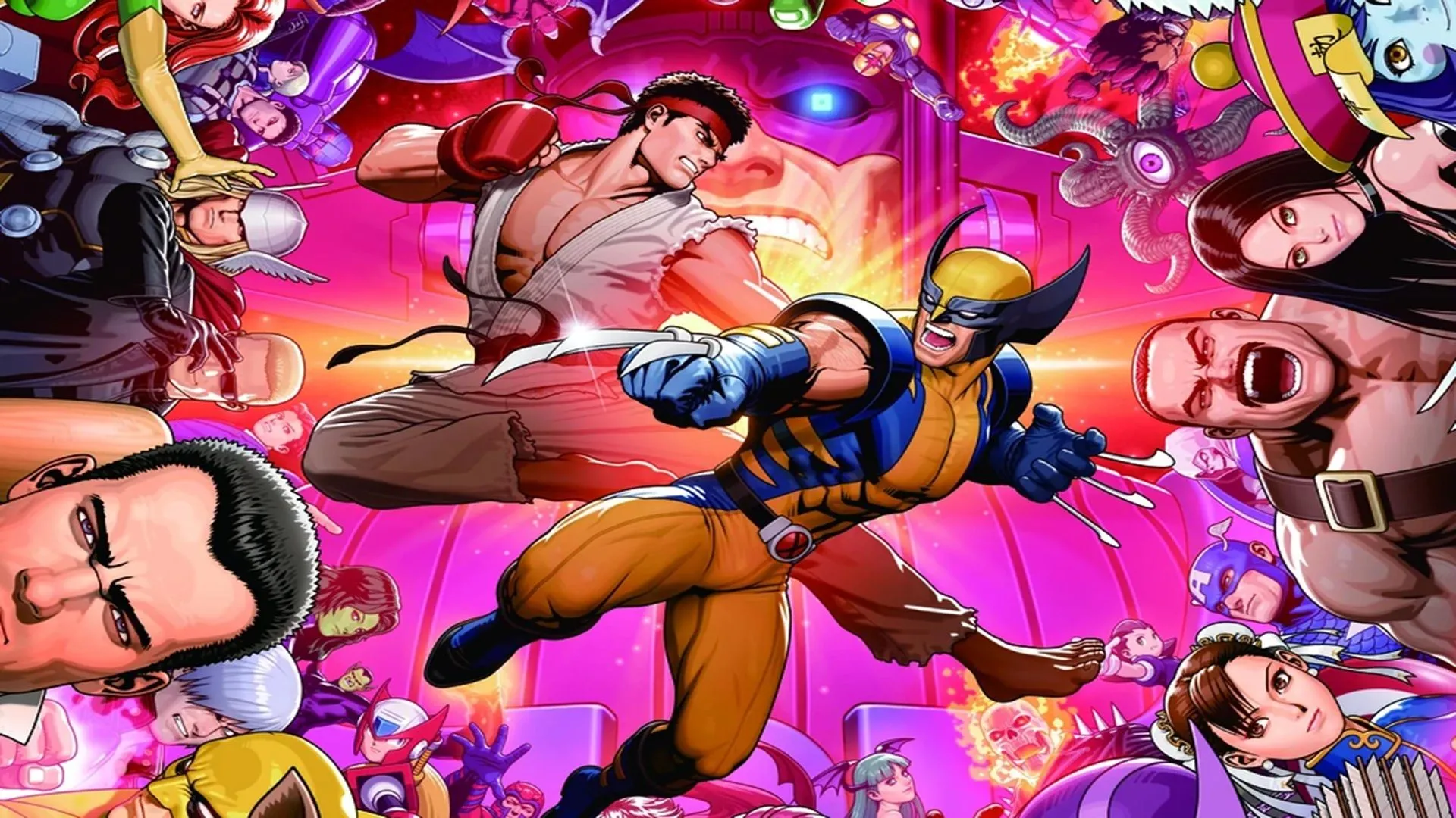 Hình ảnh quảng bá game Ultimate Marvel vs Capcom 3, thể hiện sự giao thoa giữa các vũ trụ game đối kháng nổi tiếng