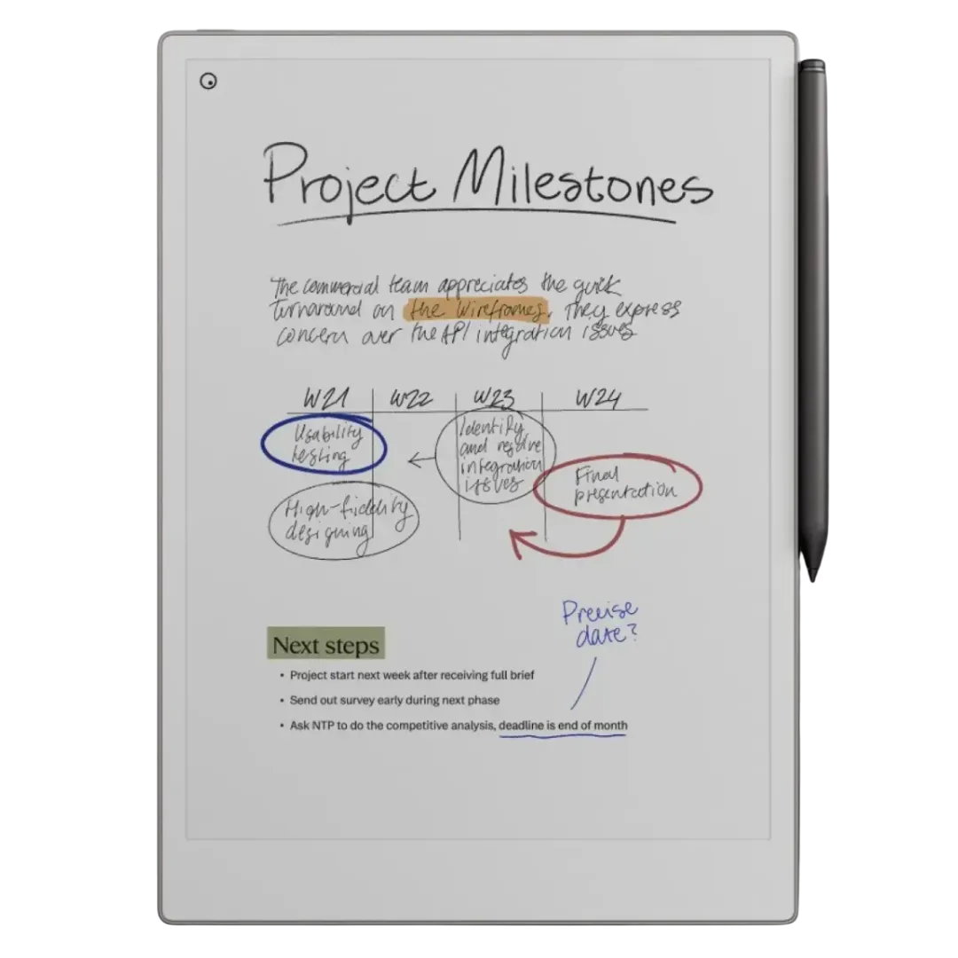 Hình ảnh ReMarkable Paper Pro nhìn từ mặt trước, minh họa thiết kế tối giản