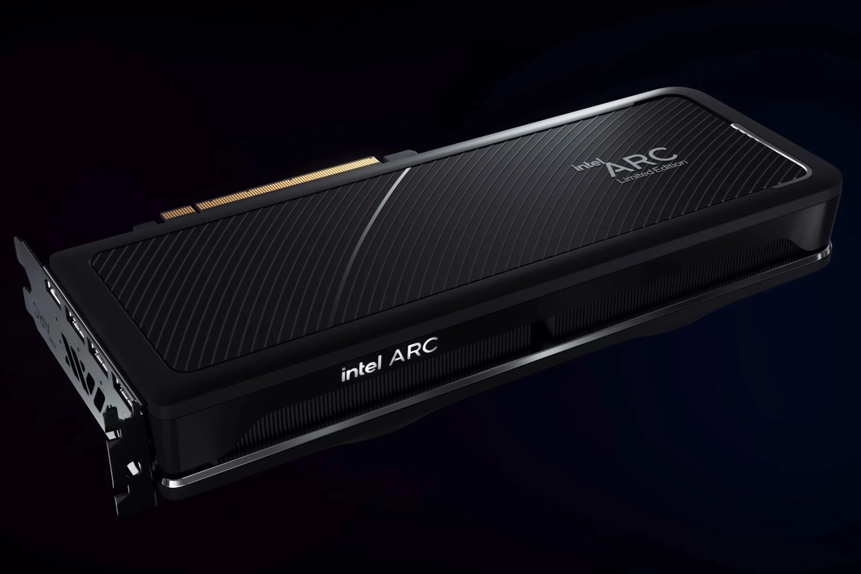 Hình ảnh render nhiều card đồ họa Intel Arc, biểu tượng cho sự cạnh tranh mới trên thị trường GPU