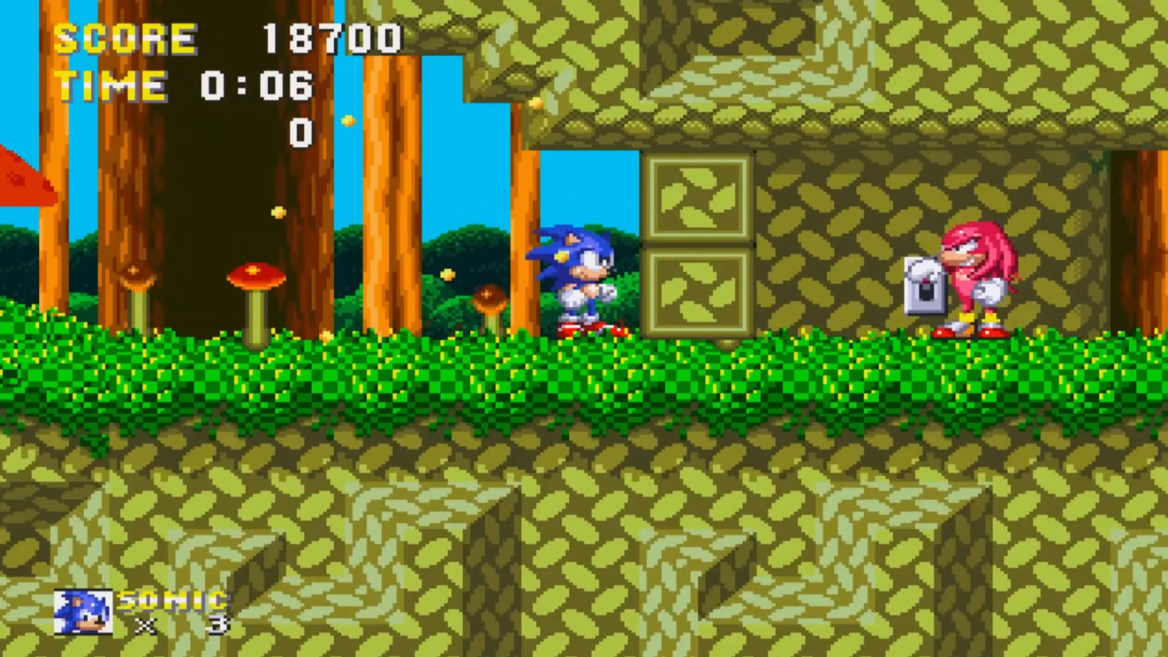 Hình ảnh Sonic đang tăng tốc độ trong một màn chơi đầy màu sắc của Sonic &amp; Knuckles, biểu tượng game platformer của Sega