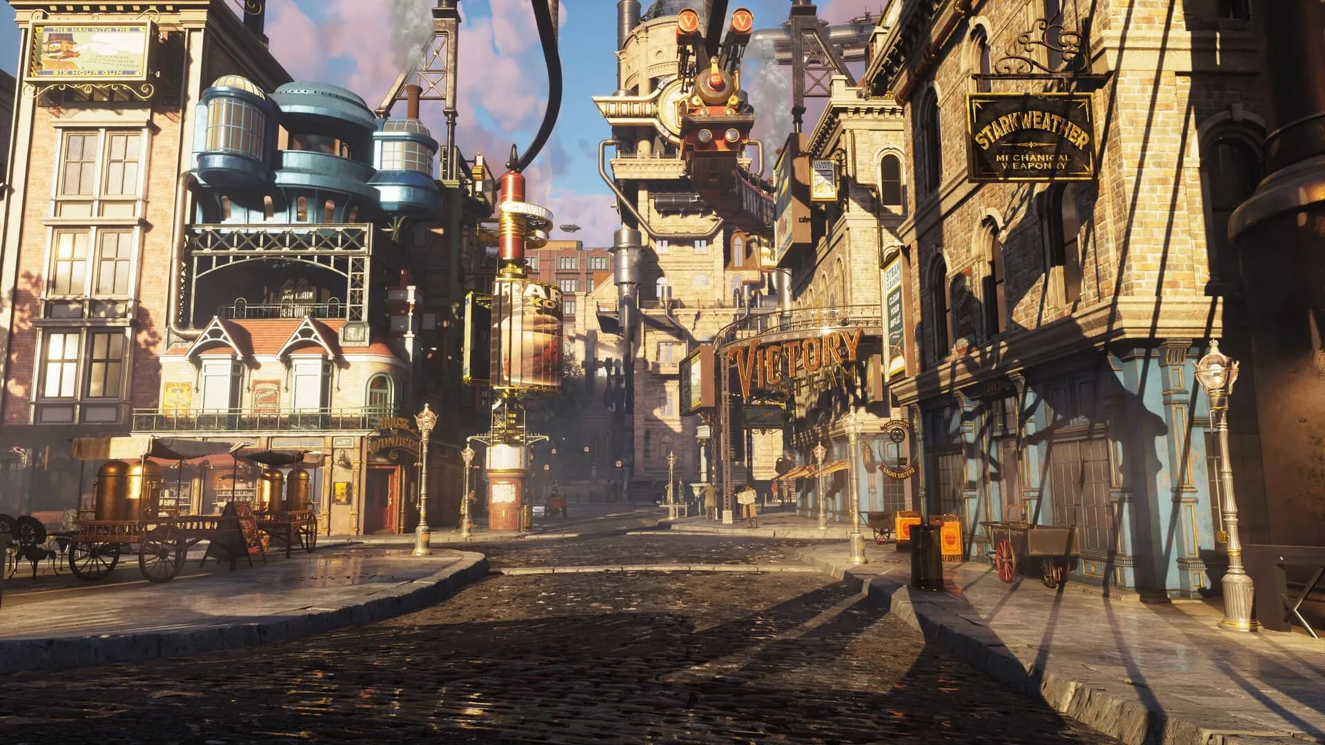 Hình ảnh thành phố theo phong cách steampunk trong tựa game Clockwork Revolution